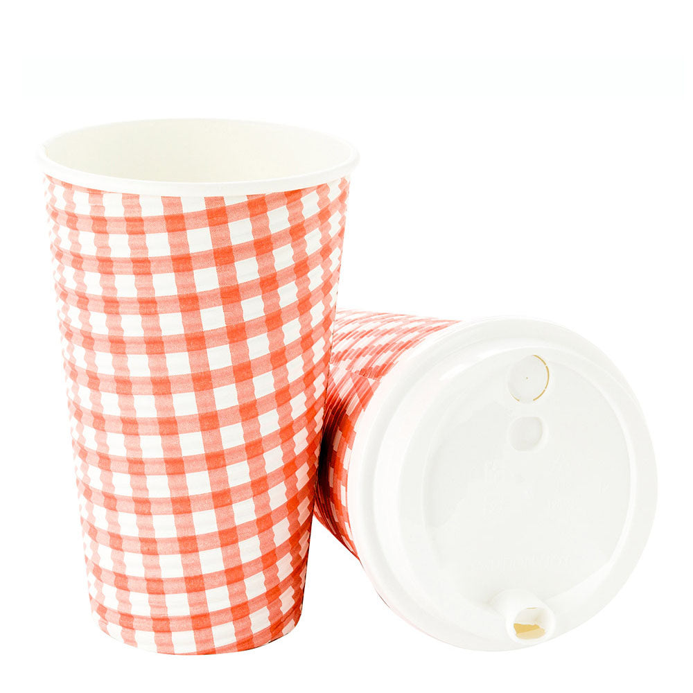 16 oz Disposable Paper Coffee Cups with Picnic Print - Spiral Wall Design - 3.5