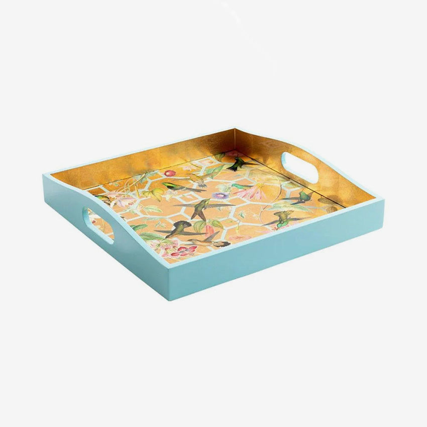 Caspari Hummingbird Trellis Lacquer Vanity Tray - Elegant Jewelry & Perfume Organizer for Dresser, Bathroom, or Nightstand Decor