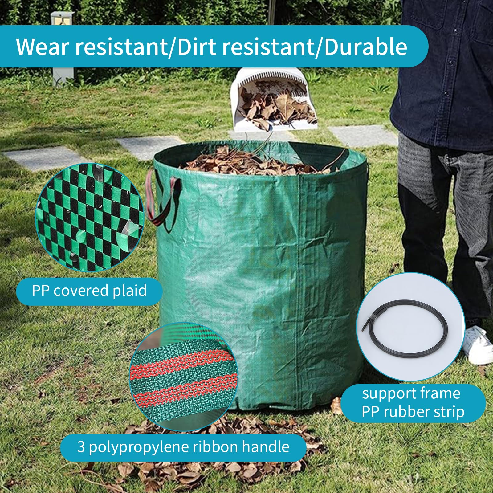 NATUREZA Heavy Duty 72-Gallon Reusable Yard Waste Bags - 3 Pack | Durable Garden Storage Bags for Leaves, Laundry & Outdoor Use | Perfect for Patio, Lawn Care & Leaf Collection