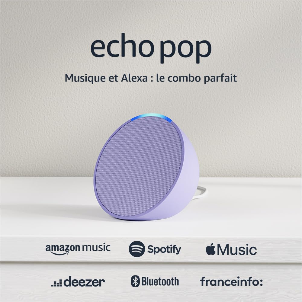 Echo Pop Smart Speaker with Alexa | Compact Bluetooth & Wi-Fi Speaker with Rich Sound | Lavender | Perfect for Bedroom, Kitchen & Home Office
