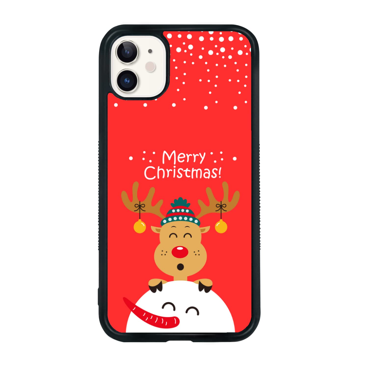Christmas Deer Phone Case for iPhone 11 - Shockproof Protective Cute Holiday Design Cover | Perfect Gift for Women, Girls & Kids | Compatible with iPhone 11 6.1 Inch (Black/Red) | Great for Christmas Parties, Family Gatherings & Festive Celebrations