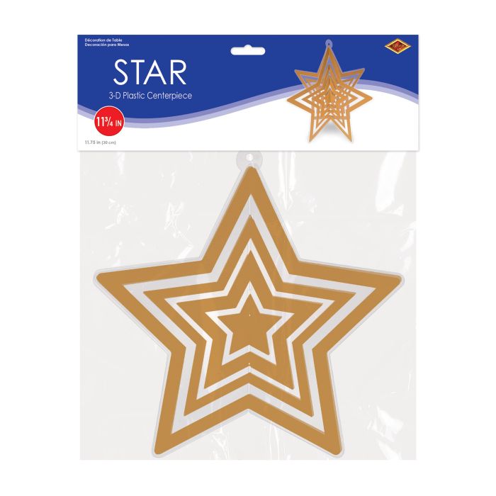 12 Pack Beistle Gold 3D Plastic Star Centerpieces for Party Decorations, Christmas, New Year, and Wedding Celebrations