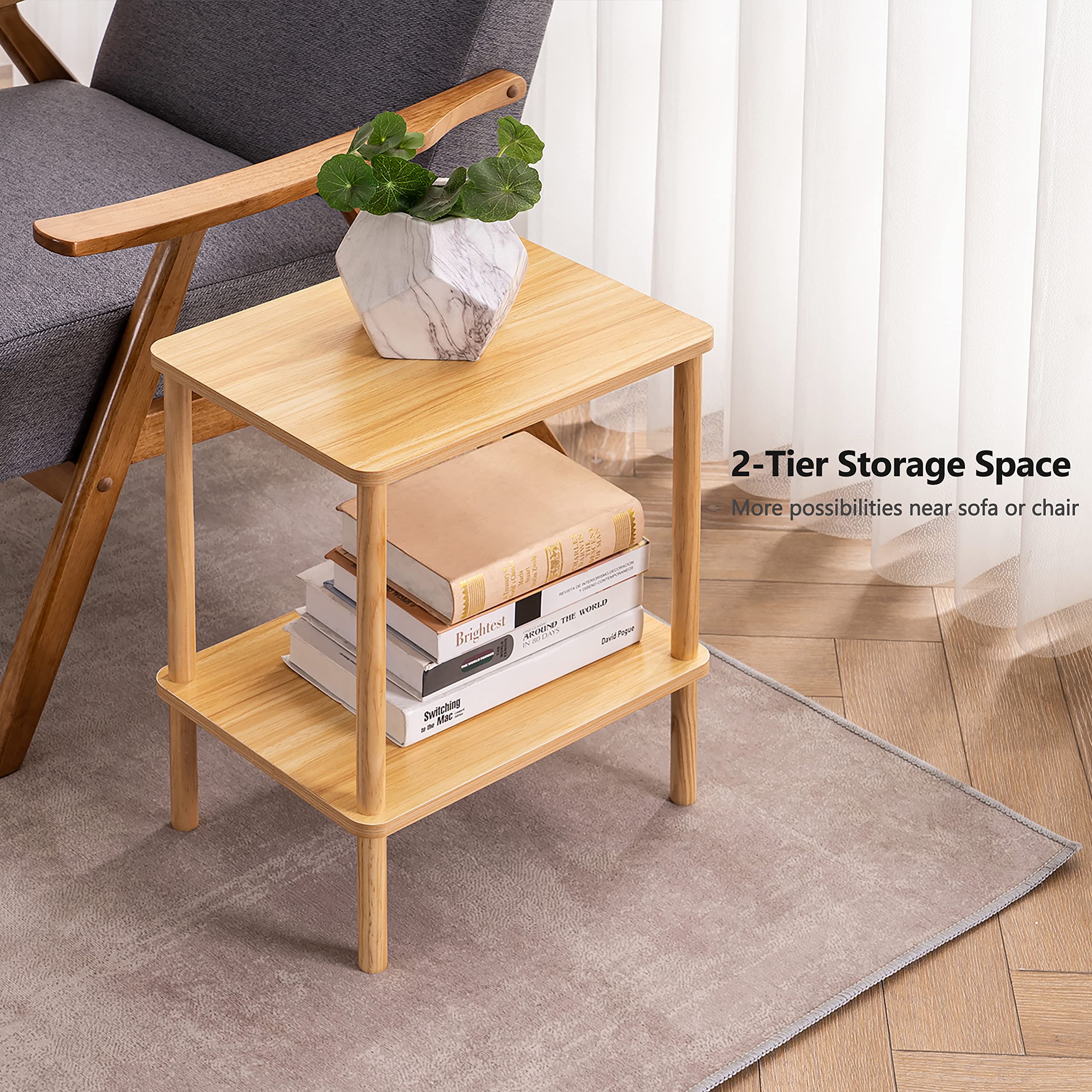 Apicizon 2 Tier End Table with Storage Shelf - Boho Nightstand & Side Table for Small Spaces - Easy Assembly Farmhouse Bedroom, Living Room & Entryway Furniture - Perfect for Reading Nook, Guest Room or Apartment Decor