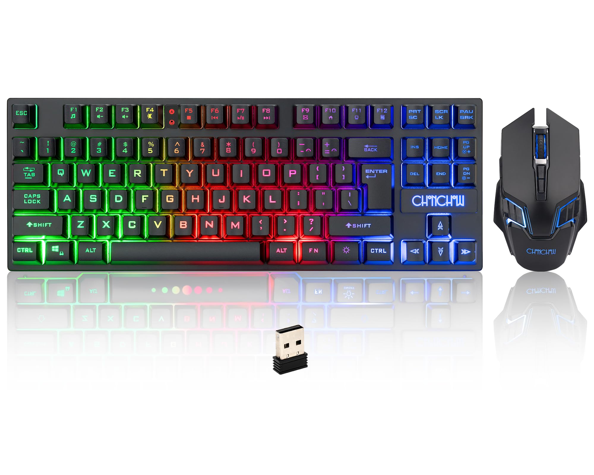 CHONCHOW Wireless Gaming Keyboard and Mouse Combo - Rechargeable 87-Key RGB Backlit Mechanical Keyboard, Ergonomic Wireless Gaming Mouse for PC, PS4, Xbox, Laptop - Perfect for Gaming, Office Work & Home Entertainment