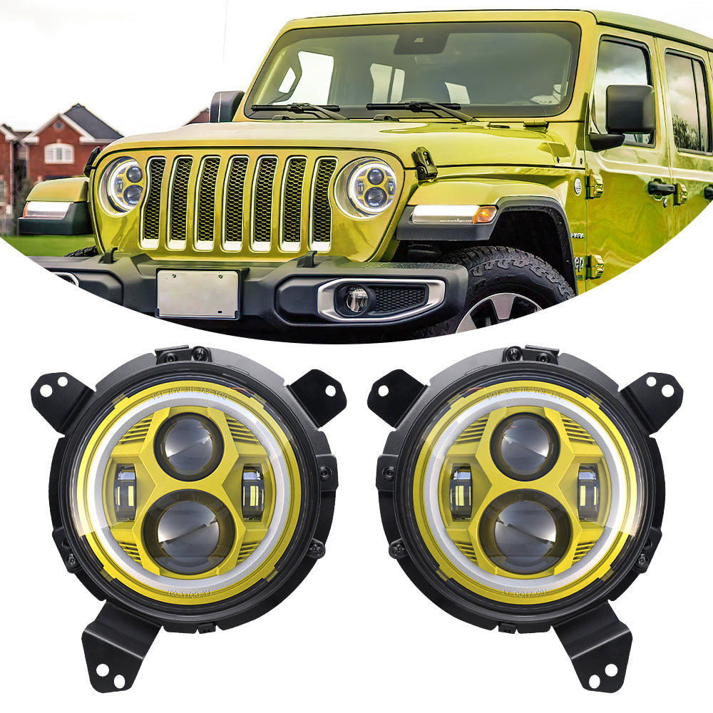 LOYO 7 LED Spider Headlight with Halo DRL + 9 LED Mounting Bracket Ring Compatible with 2018-2023 Jeep Wrangler JL & Gladiator - Off-Road Lighting Upgrade for Night Driving & Adventure