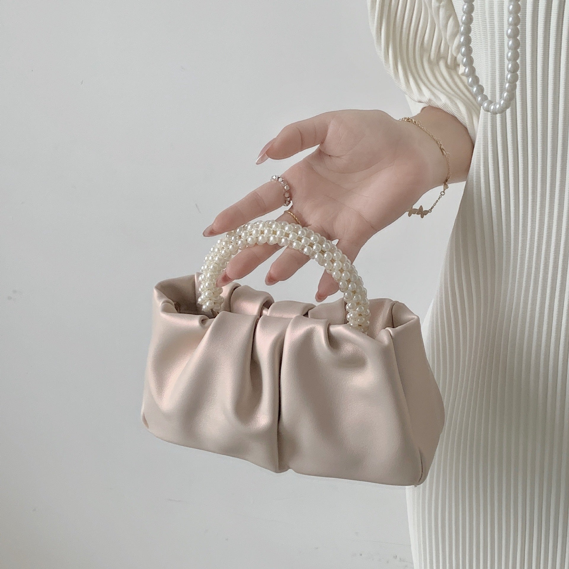 LOVEVOP 2025 Women's Cloud Pleated Pearl Messenger Bag - Elegant Fairy-Inspired Small Handbag for Daily Use, Work & Special Occasions