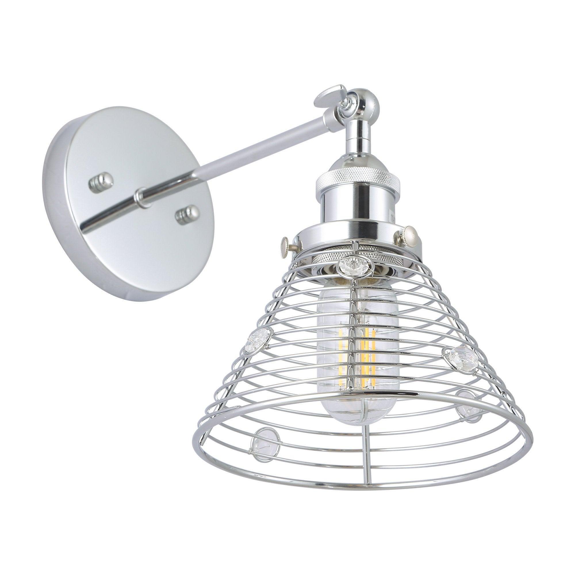 Modern Silver Wall Sconce Light - Single Bulb Fixture for Bedroom, Living Room, or Hallway Lighting