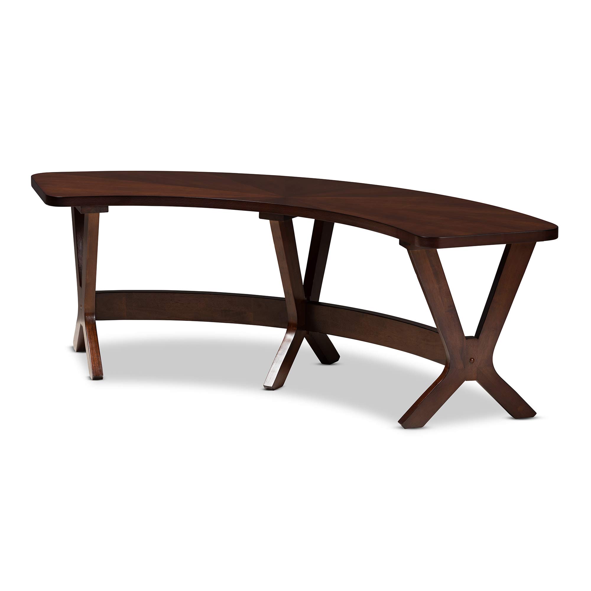 Baxton Studio Berlin Mid-Century Modern Dining Bench - Walnut Finished Wood Curved Bench for Kitchen, Dining Room & Entryway - Comfortable Seating for Family Gatherings