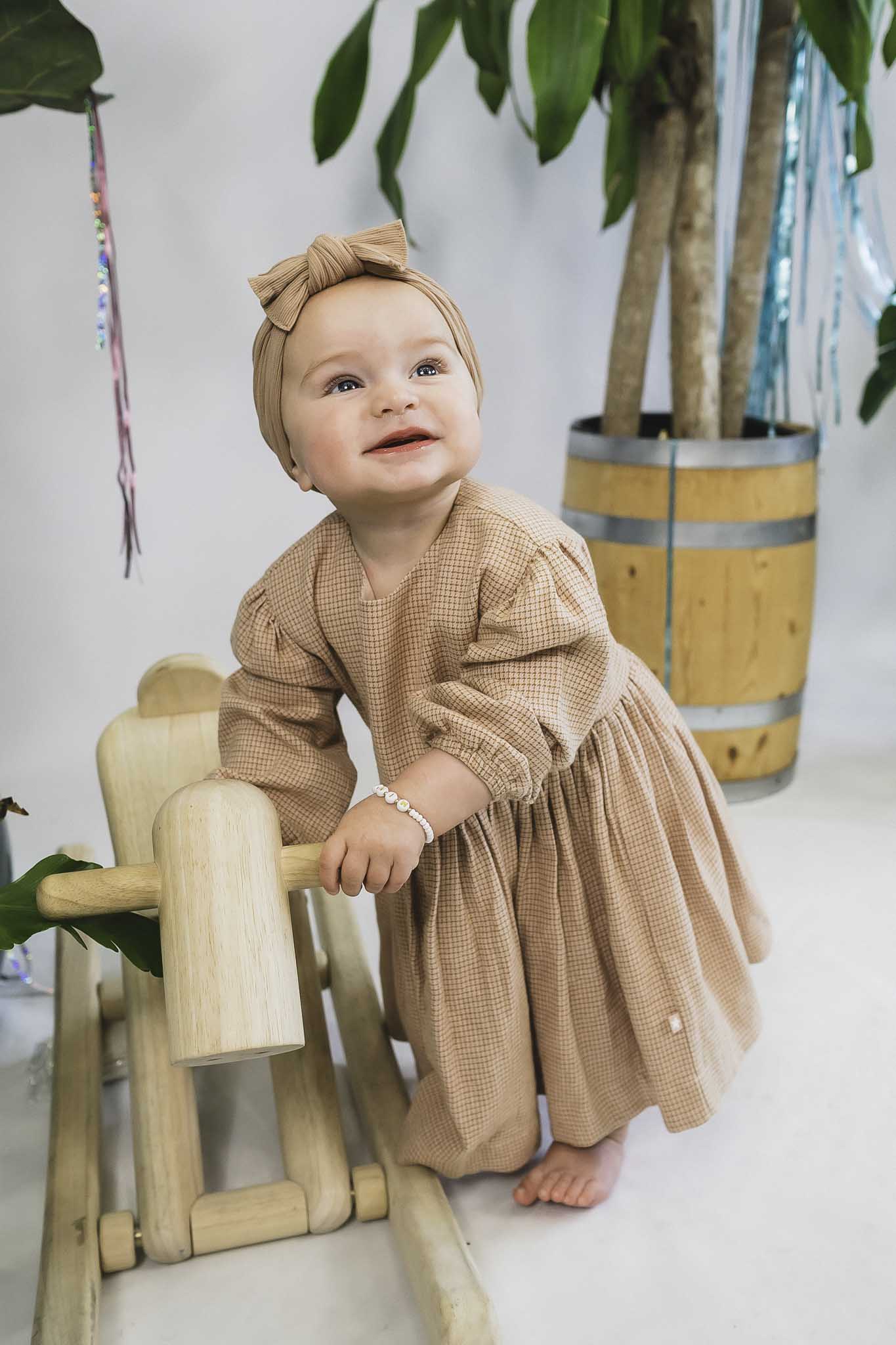 Chantelle Sugar Check Dress for Baby Girls - Floral Print Cotton A-Line Dress - Perfect for Birthday Parties, Photo Shoots & Special Occasions