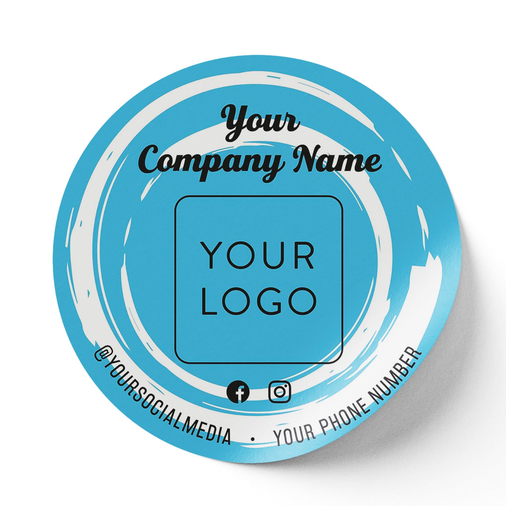 Custom Round Stickers 5x5 Inch - Personalized Business Logo & Labels - Self-Adhesive Vinyl Stickers in Blue Swirls Design - Perfect for Branding, Packaging & Promotional Giveaways