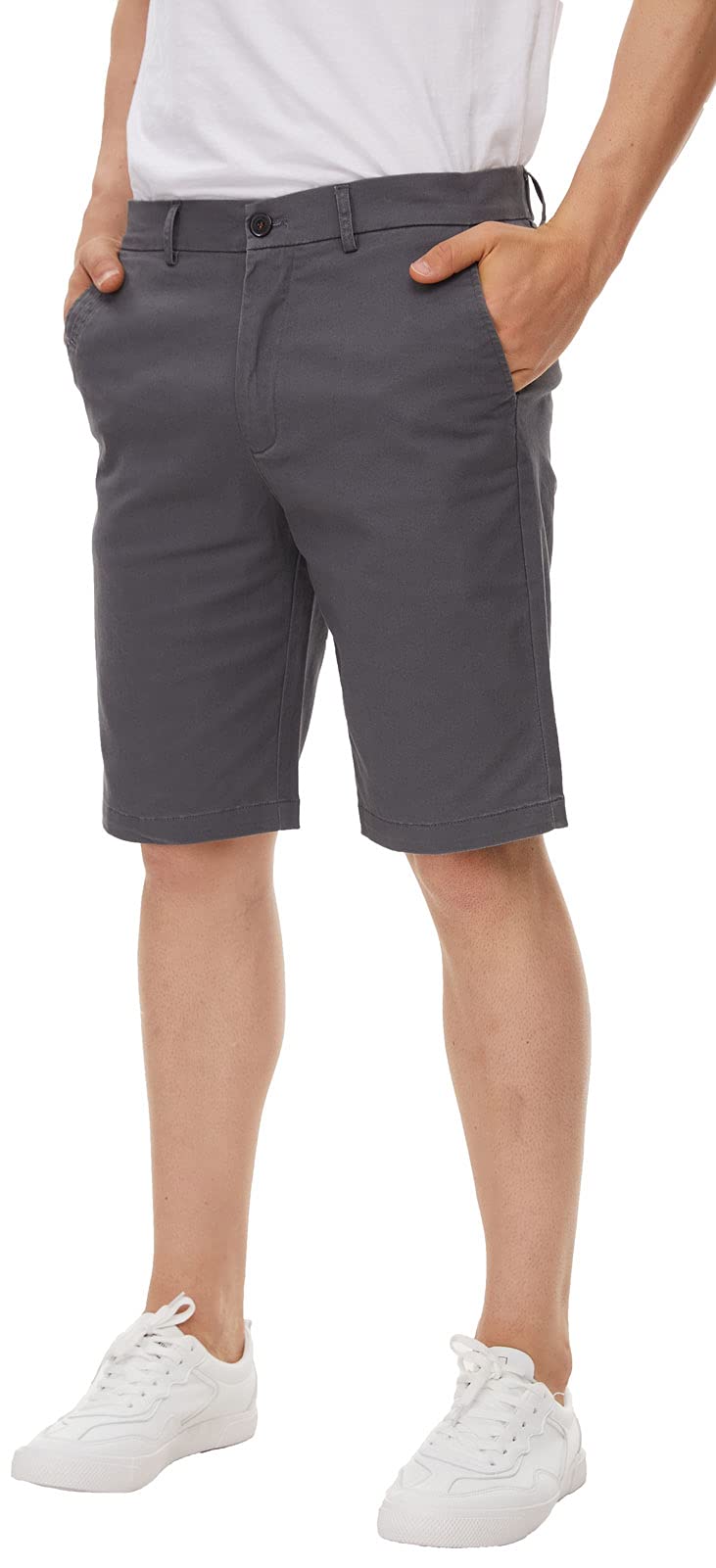 **Men's Slim Fit Khaki Chino Shorts - 9 Inch Inseam, Plaid & Plain Design - Casual Summer & Beach Wear**
