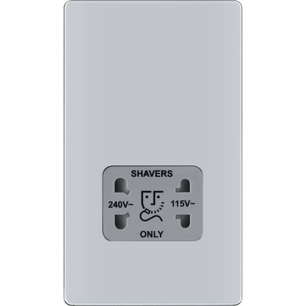 BG Nexus Screwless Polished Chrome Shaver Socket FPC20G - Bathroom Mirror Mounted Electric Razor Power Outlet for Grooming & Shaving Convenience