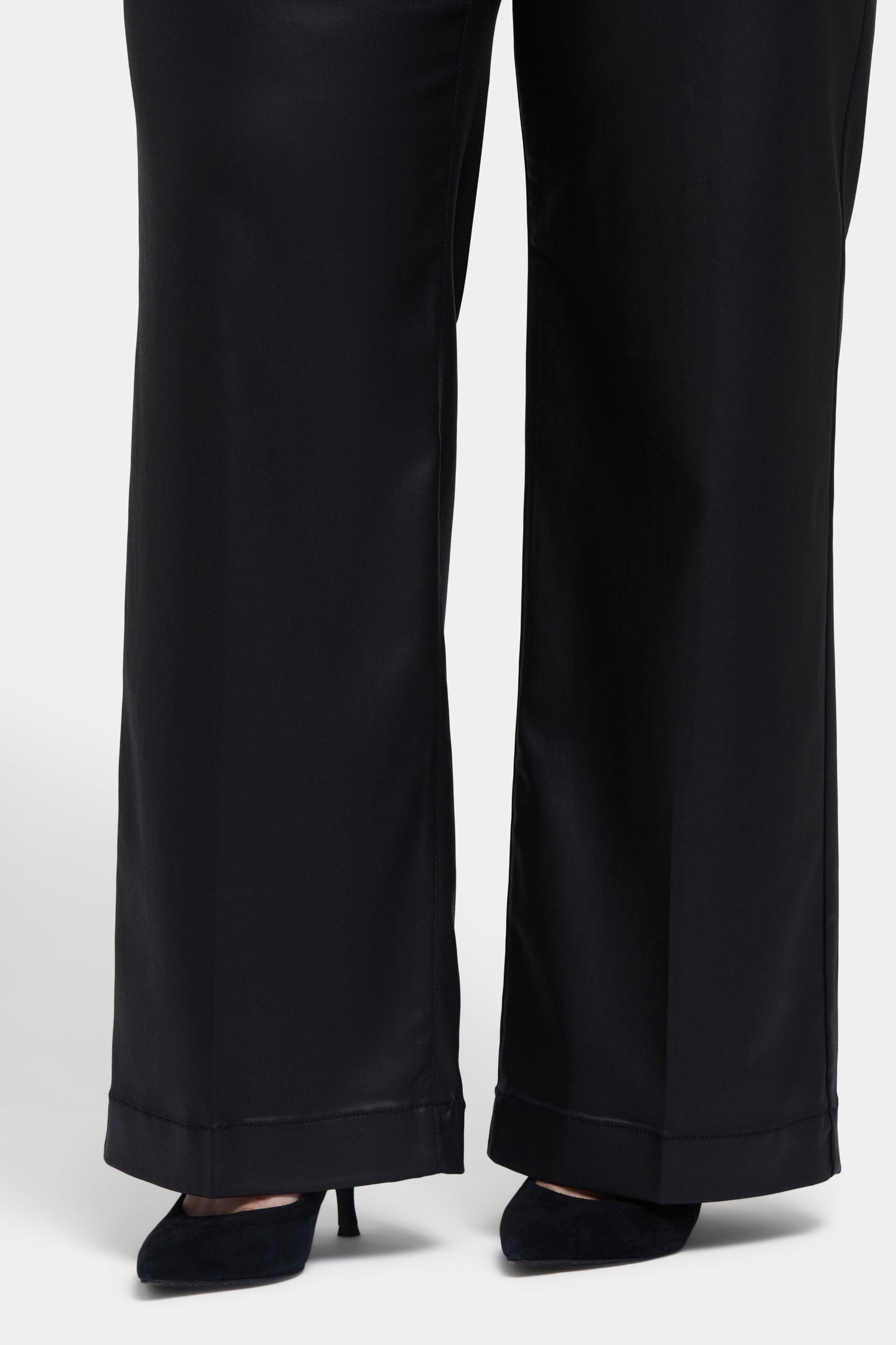 Plus Size Black Coated Teresa Wide Leg Jeans for Women - Stylish High Waist Stretch Denim Pants for Casual Wear & Office Outfits