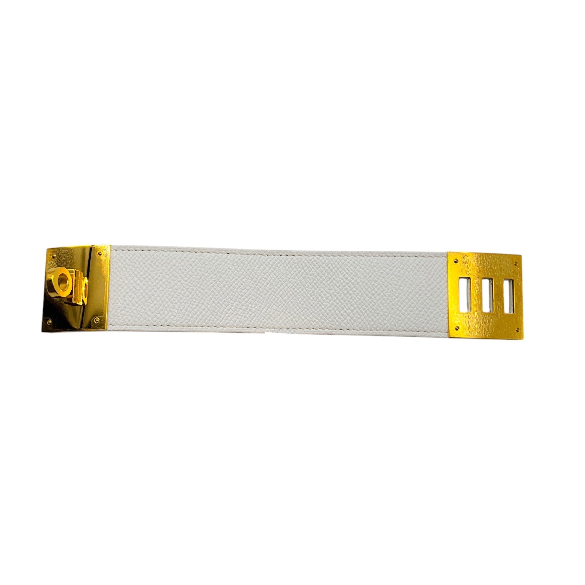 Hermes Kelly Dog Leather Wide Bracelet - White & Gold Plated for Women | Luxury Fashion Jewelry for Parties, Weddings & Special Occasions