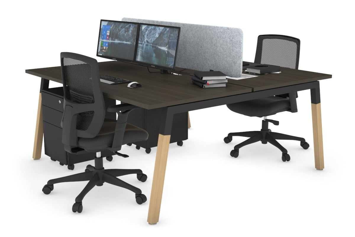 Quadro A Legs 2-Person Office Workstation with Wood Legs & Cross Beam - 1800L x 800W Dimensions with Cable Management Scallop | Perfect for Shared Workspaces & Home Offices
