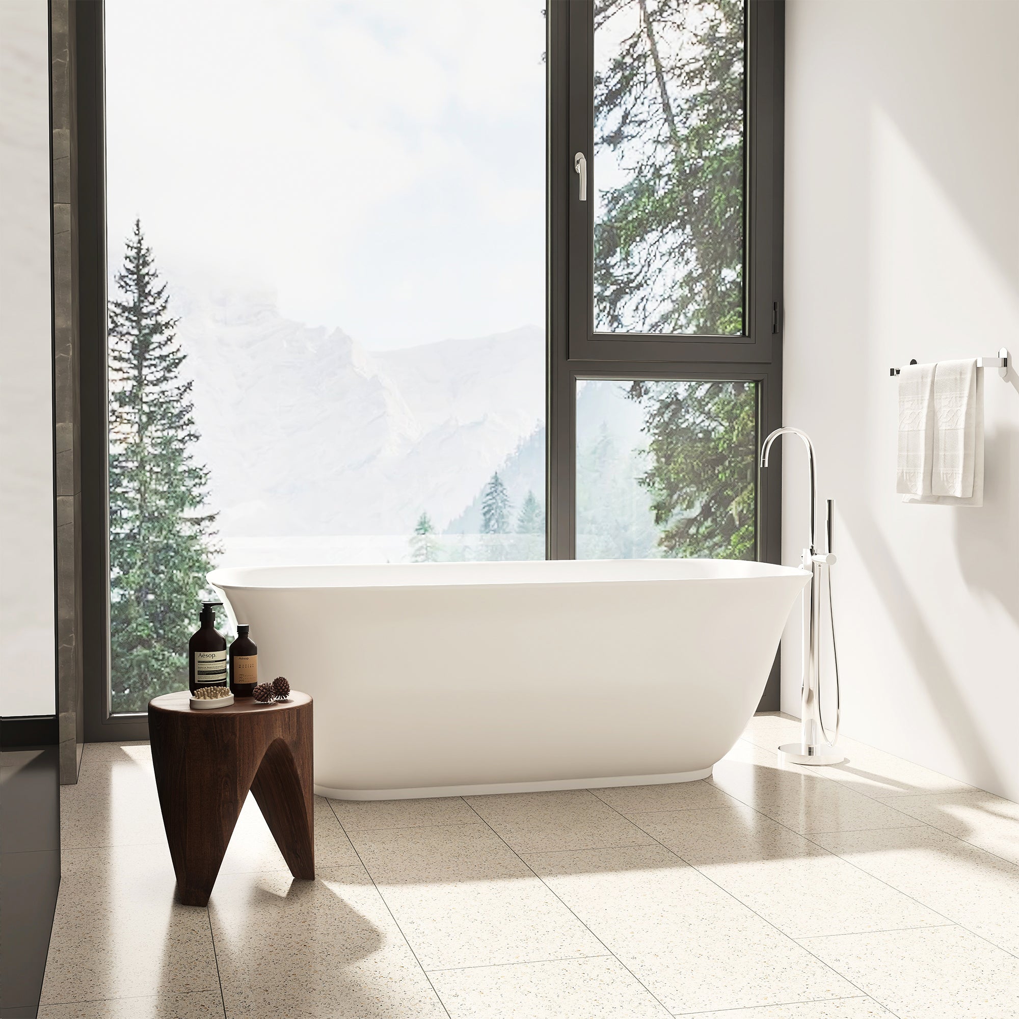 Premium Sarnia Flatbottom Freestanding Acrylic Soaking Bathtub - Glossy White with Drain & Overflow - Perfect for Spa-Like Relaxation in Modern Bathrooms