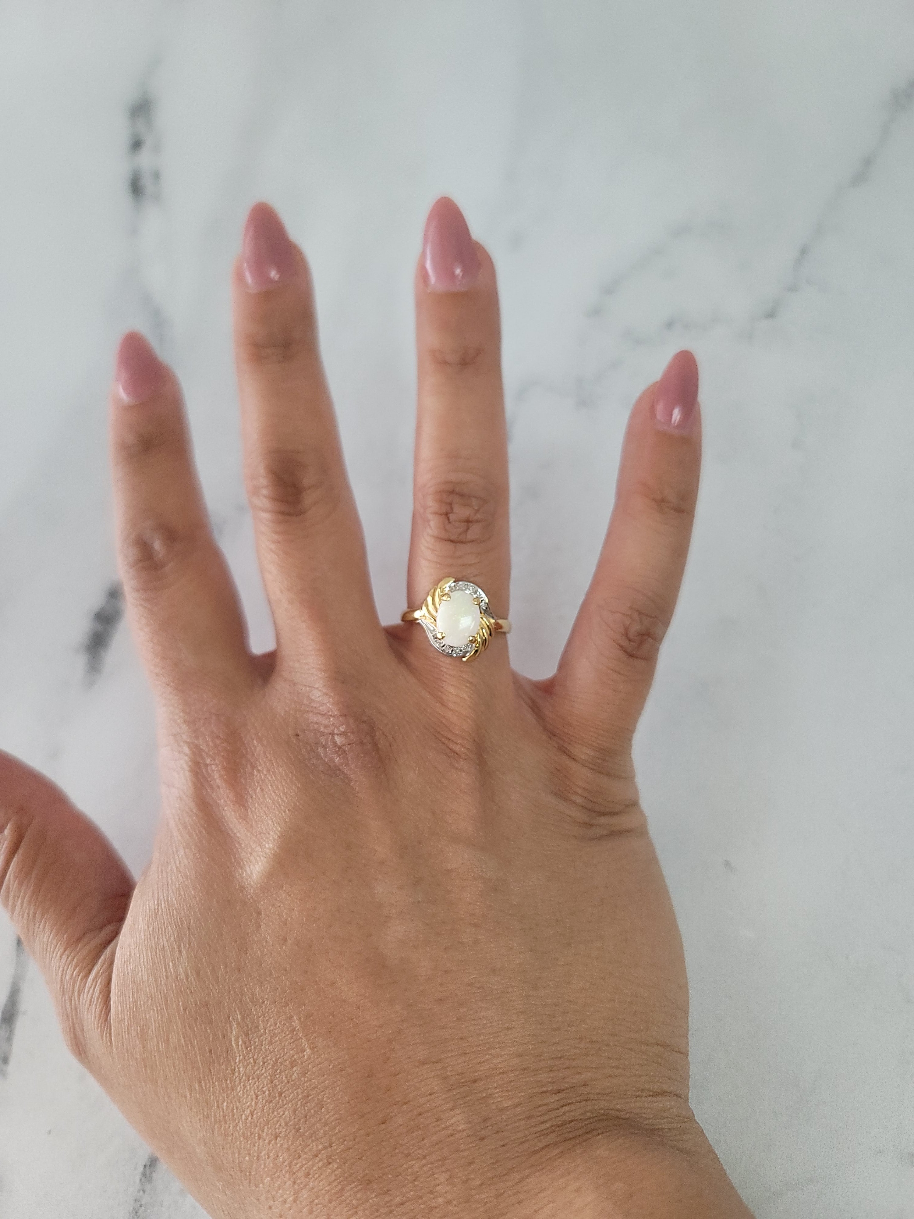 14K Yellow Gold Oval Opal Ring with Diamond Accents - Elegant Jewelry for Women, Perfect for Weddings, Anniversaries & Special Occasions