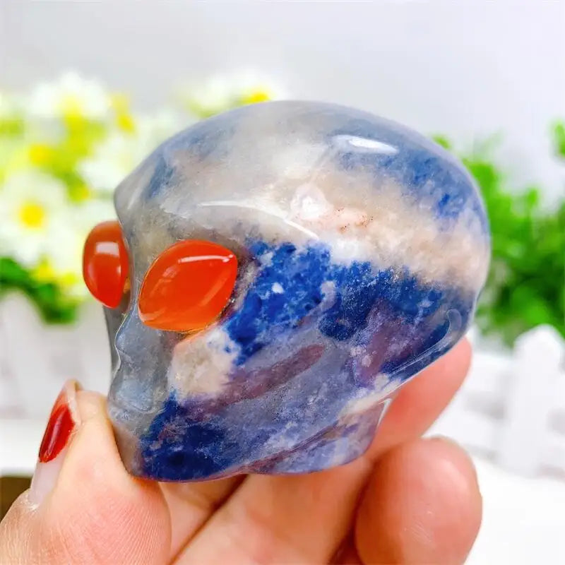 2 Inch Natural Blue Sodalite Alien Skull Crystal Carving - Reiki Healing Stone, Meditation Decor, Unique Home Ornament, Spiritual Gift for Collectors (Perfect for Yoga Rooms, Altars & Crystal Healing Spaces)