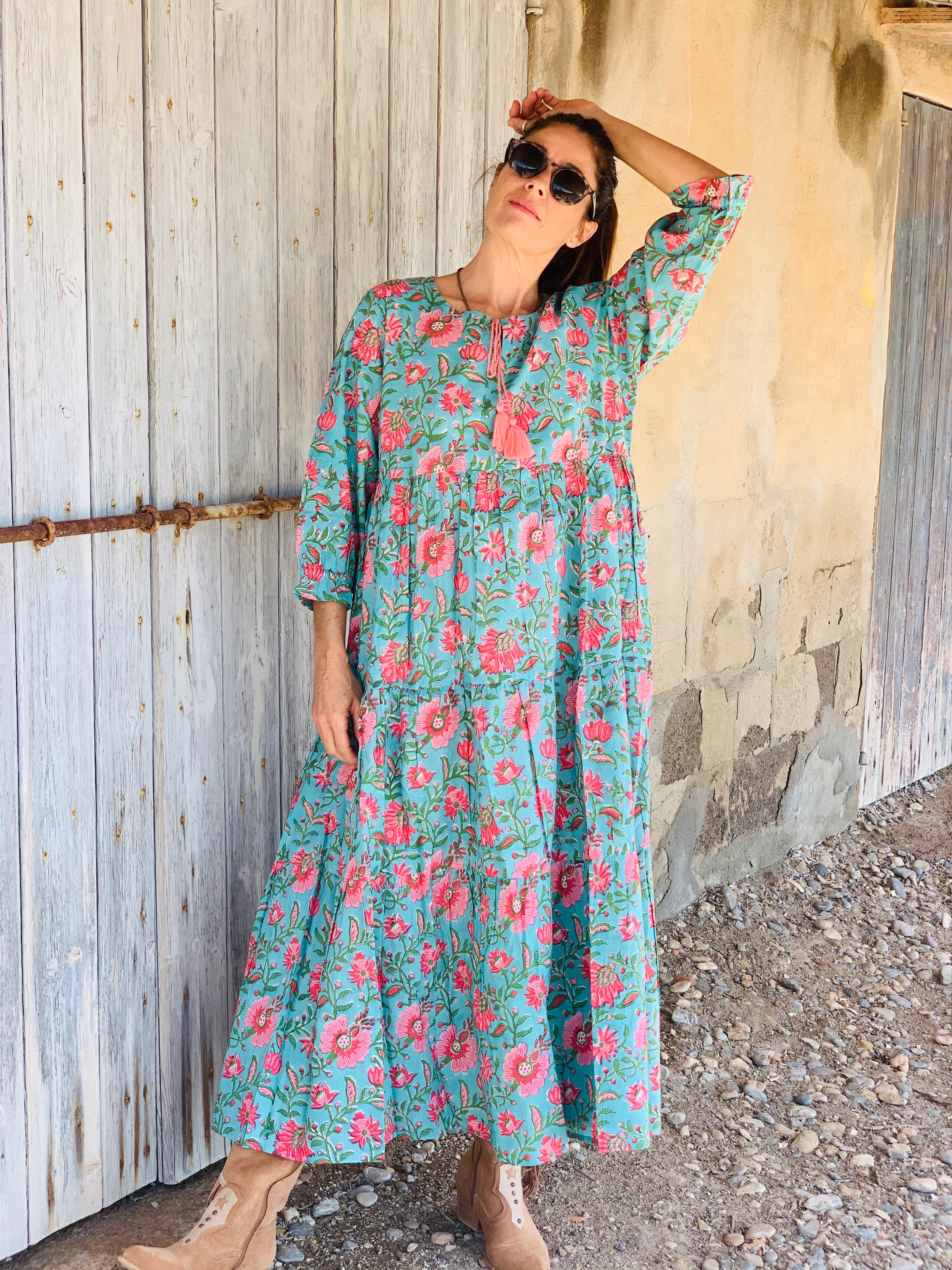 Boho Long Dress in Beautiful Turquoise - Perfect for Beach Vacations, Music Festivals & Summer Outfits