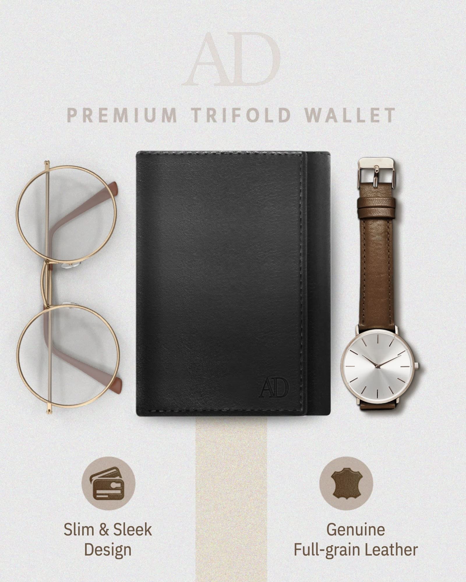 Men's Slim RFID Blocking Trifold Wallet - Genuine Leather Front Pocket Wallet with ID Window - Secure Personal Data Protection - Perfect Gift for Dad, Husband & Boyfriend (Office, Travel, Everyday Use)
