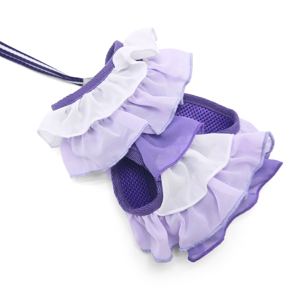 EasyGO Adjustable Multi-Ruffle Dog Harness in Purple - Perfect for Small Dogs, Walking, Training & Outdoor Adventures