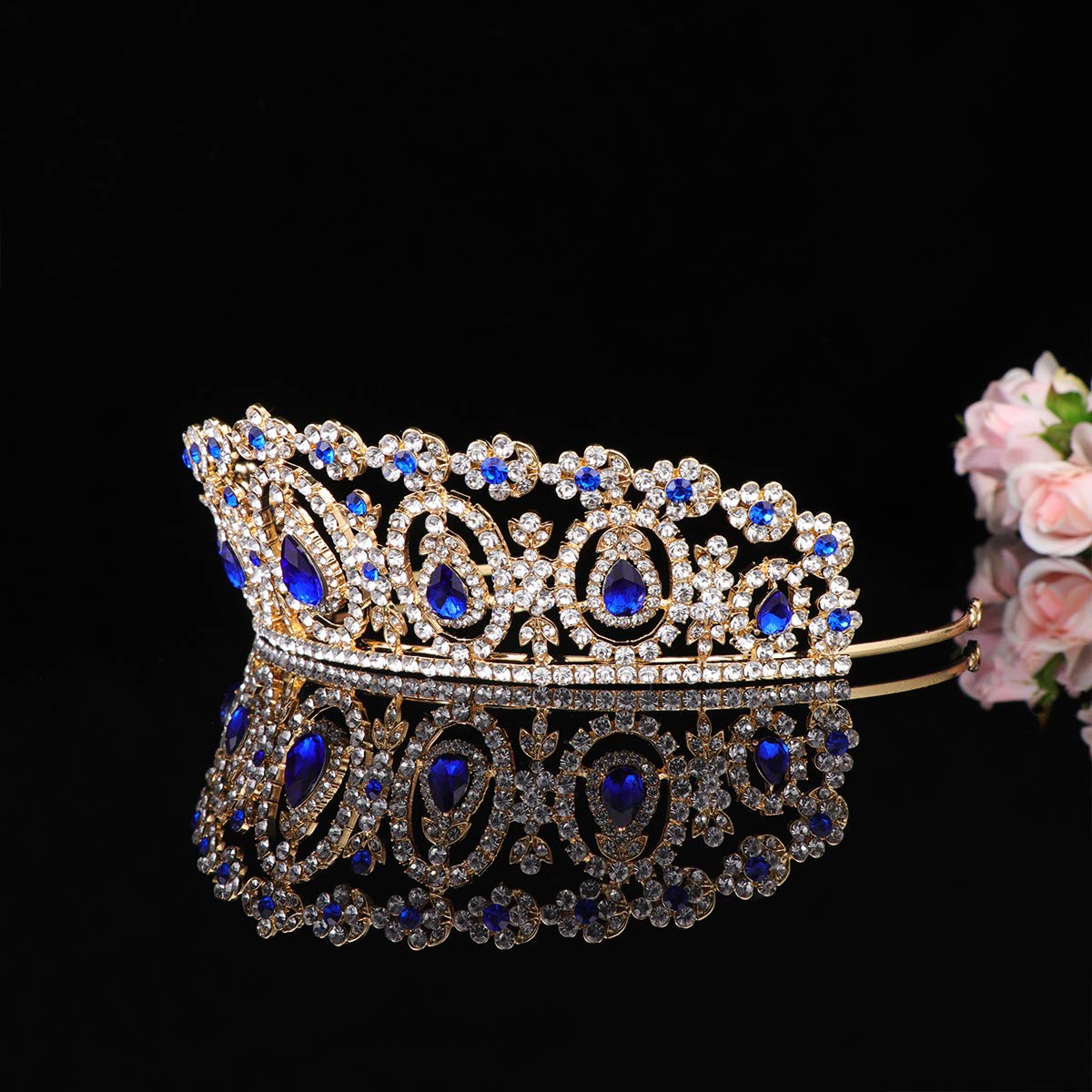 1PC Baroque Bridal Crown Rhinestone Crystal Tiara - Wedding, Birthday, Pageant Hair Accessories for Women (Sapphire Blue) - Perfect for Bridal Showers, Prom, and Special Occasions