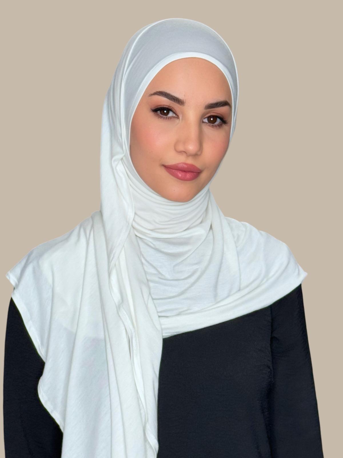 Pre-Sewn Jersey Hijab in Off White - Soft & Comfortable Muslim Headscarf for Everyday Wear, Work, and Prayer