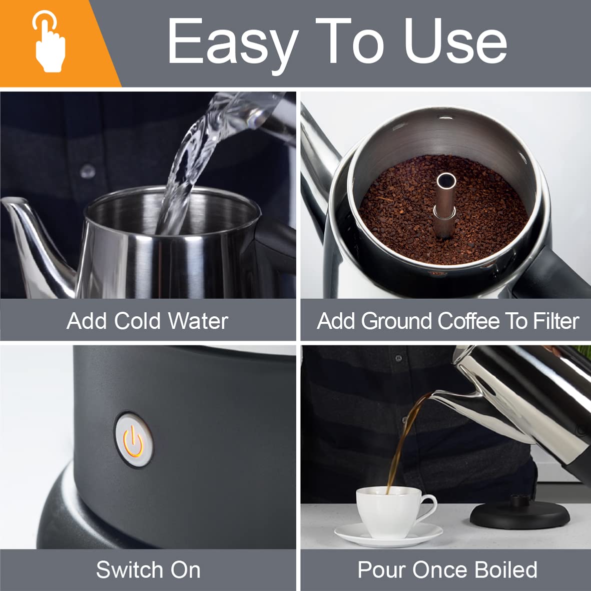 Quest 35200 Electric Coffee Percolator - 1.8L Stainless Steel Filter Coffee Maker with 30-45 Min Keep Warm, Removable Filter, 12-Cup Capacity (1100W) - Perfect for Home, Office & Camping Use