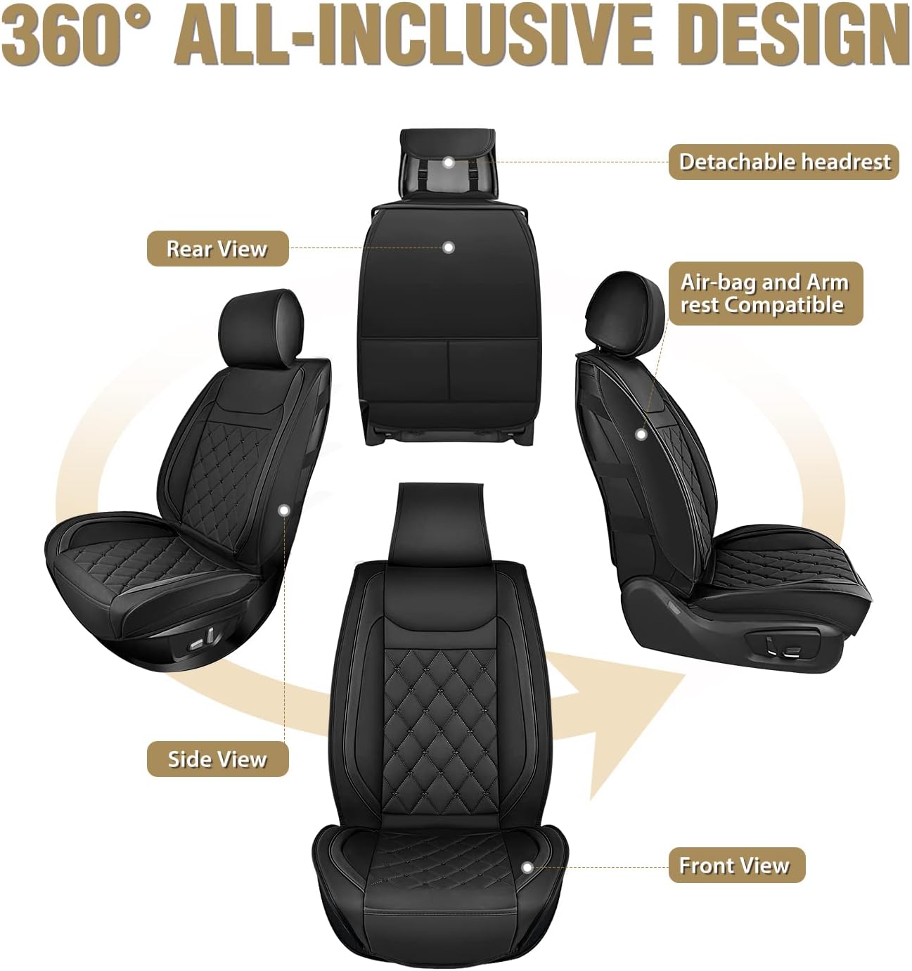 Premium Black Front Seat Covers for Kia, Civic, Corolla, Hyundai, Honda, Camry, CRV, RAV4 & Fusion - Universal Fit Car Accessories for Comfort & Protection During Daily Commutes & Road Trips