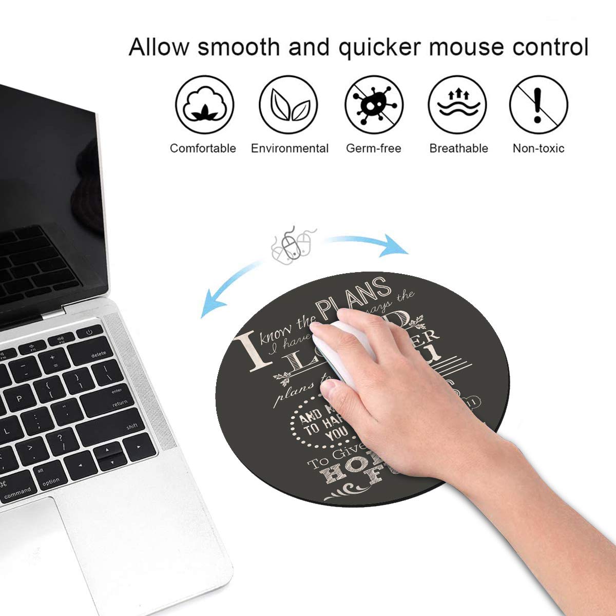 Non-Slip Round Mouse Pad with Coasters Set - Inspirational Bible Verse Jeremiah 29:11 Design for Computer & Laptop - Perfect for Office, Gaming & Home Workspace Decor