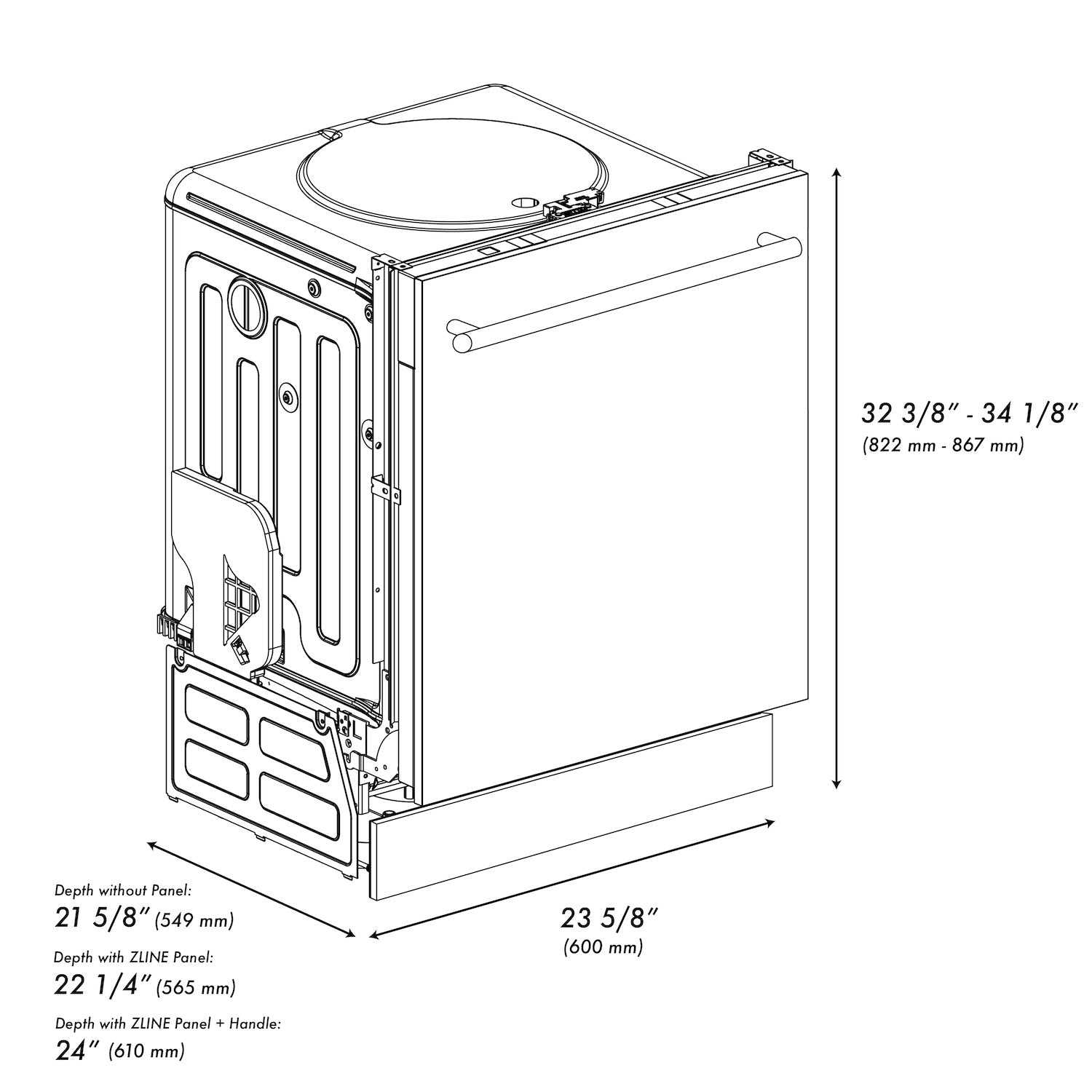 ZLINE 24-Inch Built-In Dishwasher with Satin Stainless Steel Panel & Tub, Modern Handle Design, Ultra-Quiet 52dBa - Perfect for Modern Kitchens, Small Spaces & Open-Concept Homes (DW SN 24)