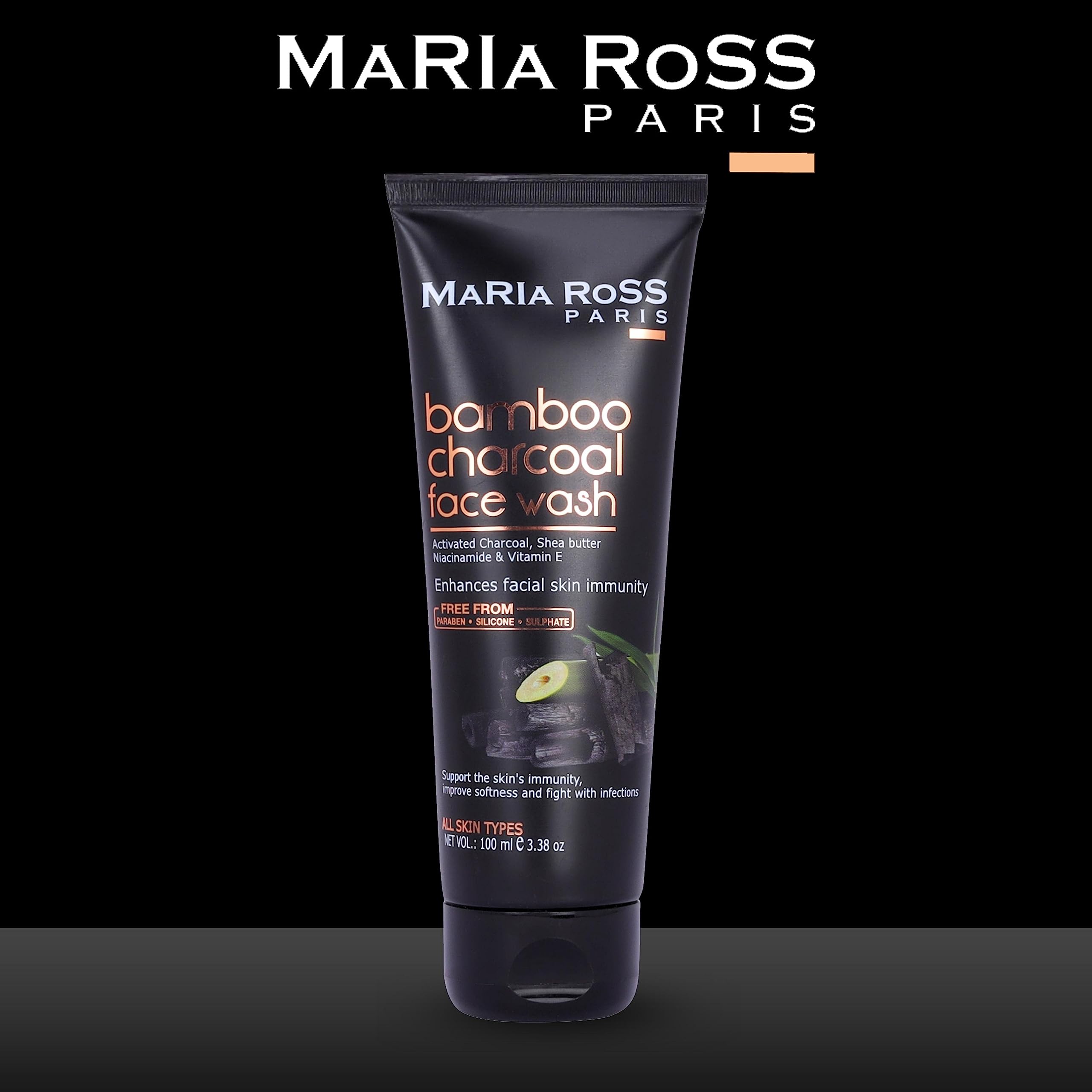 Maria Ross Activated Bamboo Charcoal Face Wash with Niacinamide - Deep Cleansing & Facial Immunity Boost for Acne-Prone & Oily Skin | Gentle Daily Cleanser for Men & Women