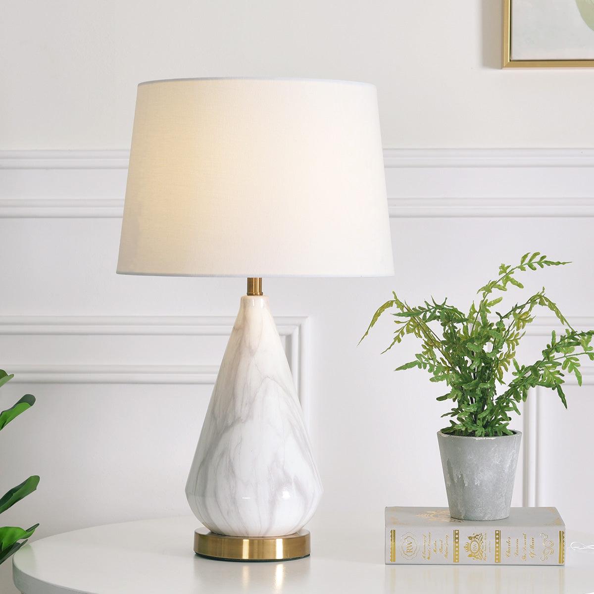 Elegant Marble Diamond Table Lamp - Modern Home & Office Decor Lighting for Bedroom, Living Room, Study Desk