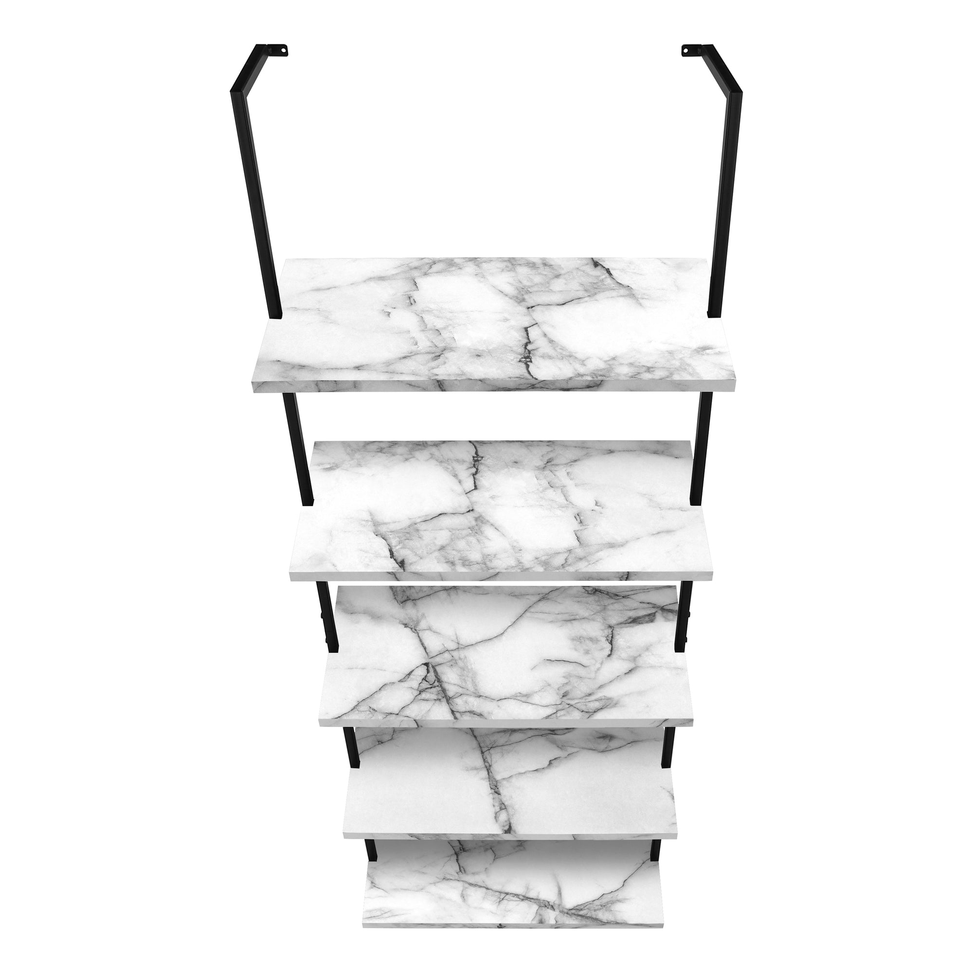 72H 5-Tier Ladder Bookcase - White Marble Top & Black Metal Frame - Modern Bookshelf for Living Room, Home Office, or Bedroom Storage