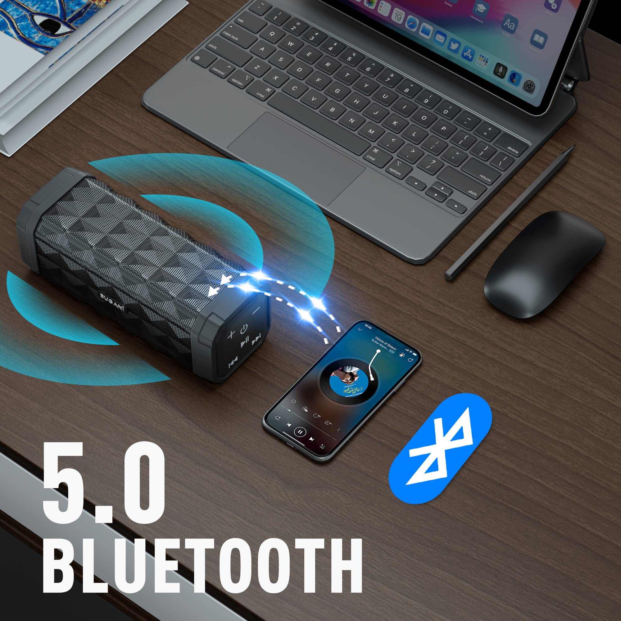 BUGANI M99 Bluetooth Speaker - Wireless Portable Speaker with Loud Stereo Sound, 24H Playtime, 100ft Range, IPX5 Waterproof & Built-in Mic - Perfect for Home, Outdoor, Travel, Camping & Beach Parties (Black)