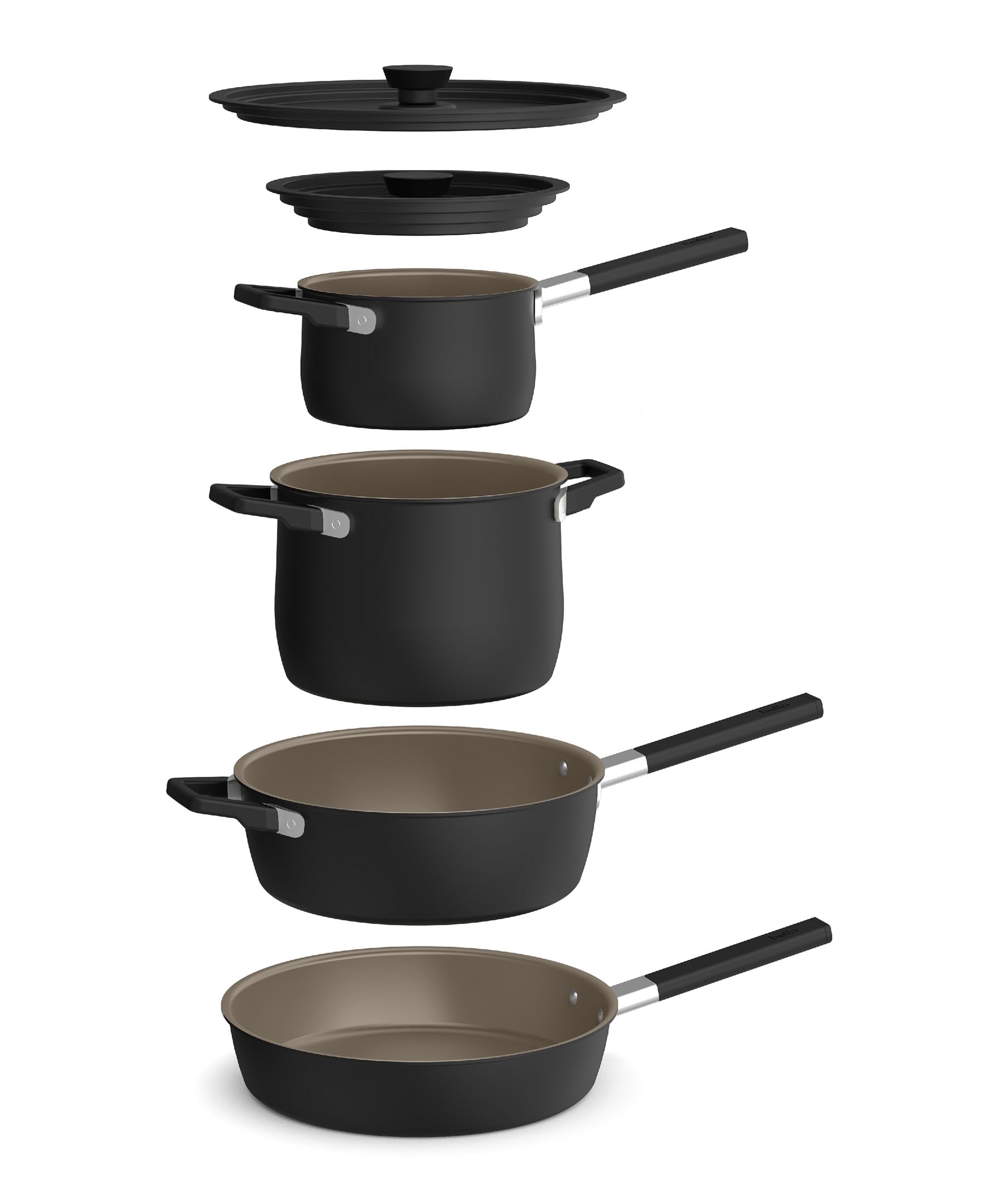 Bella 9-Piece StoreMore Cookware Set with EverGood™ Ceramic Nonstick Coating - Dishwasher & Oven Safe, Compatible with All Stovetops, Stackable Space-Saving Design, Cool-Touch Handles, Black - Perfect for Small Kitchens, Apartments, and Everyday Cooking