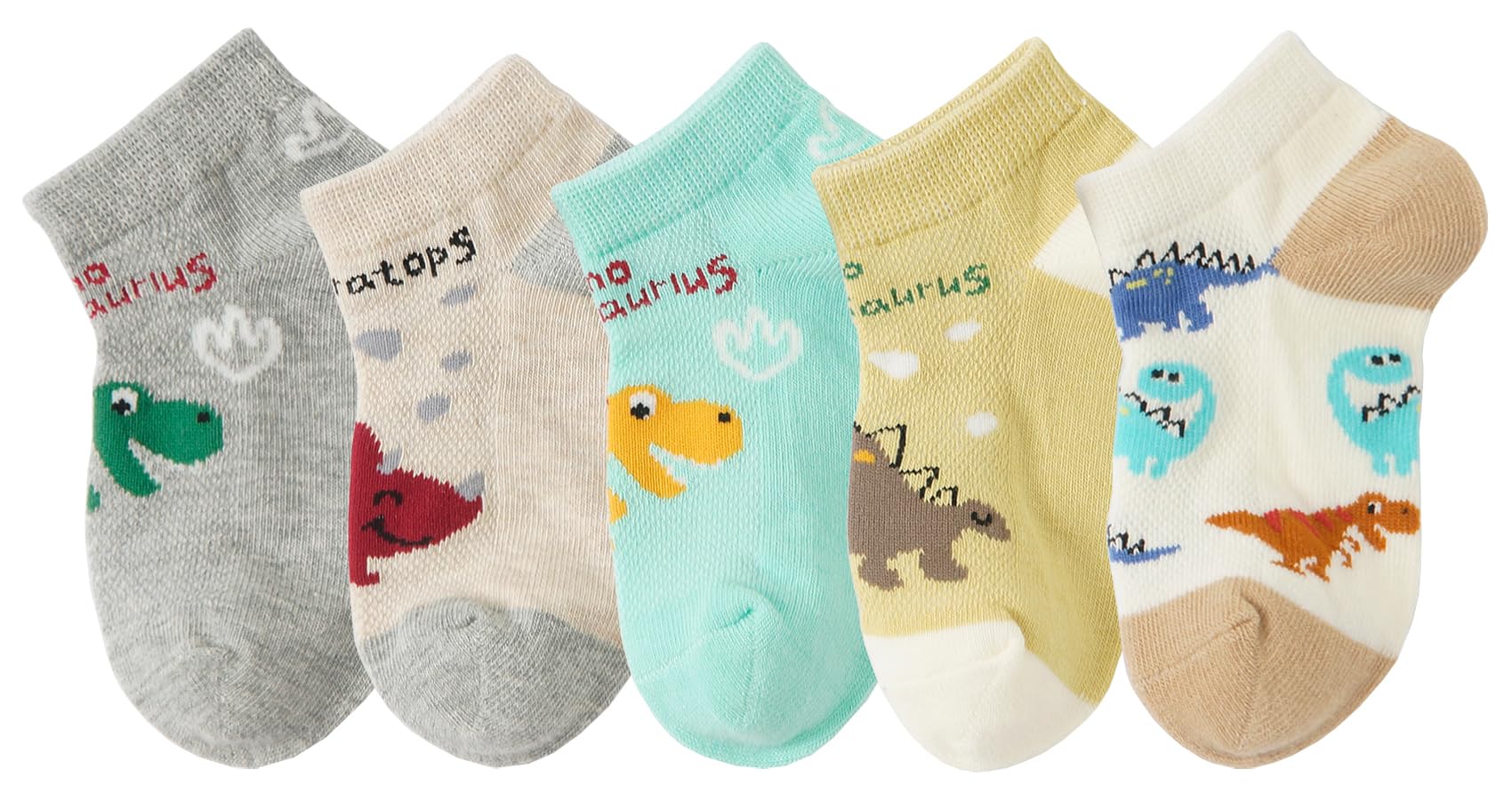 CHUNG Boys Cotton Ankle Socks 5/10 Pack - Low Cut Dinosaur Print Mesh Socks for Kids 2-9 Years - Lightweight Breathable School Running Sports Casual Socks - Perfect for Daily Wear, Playtime & Outdoor Activities