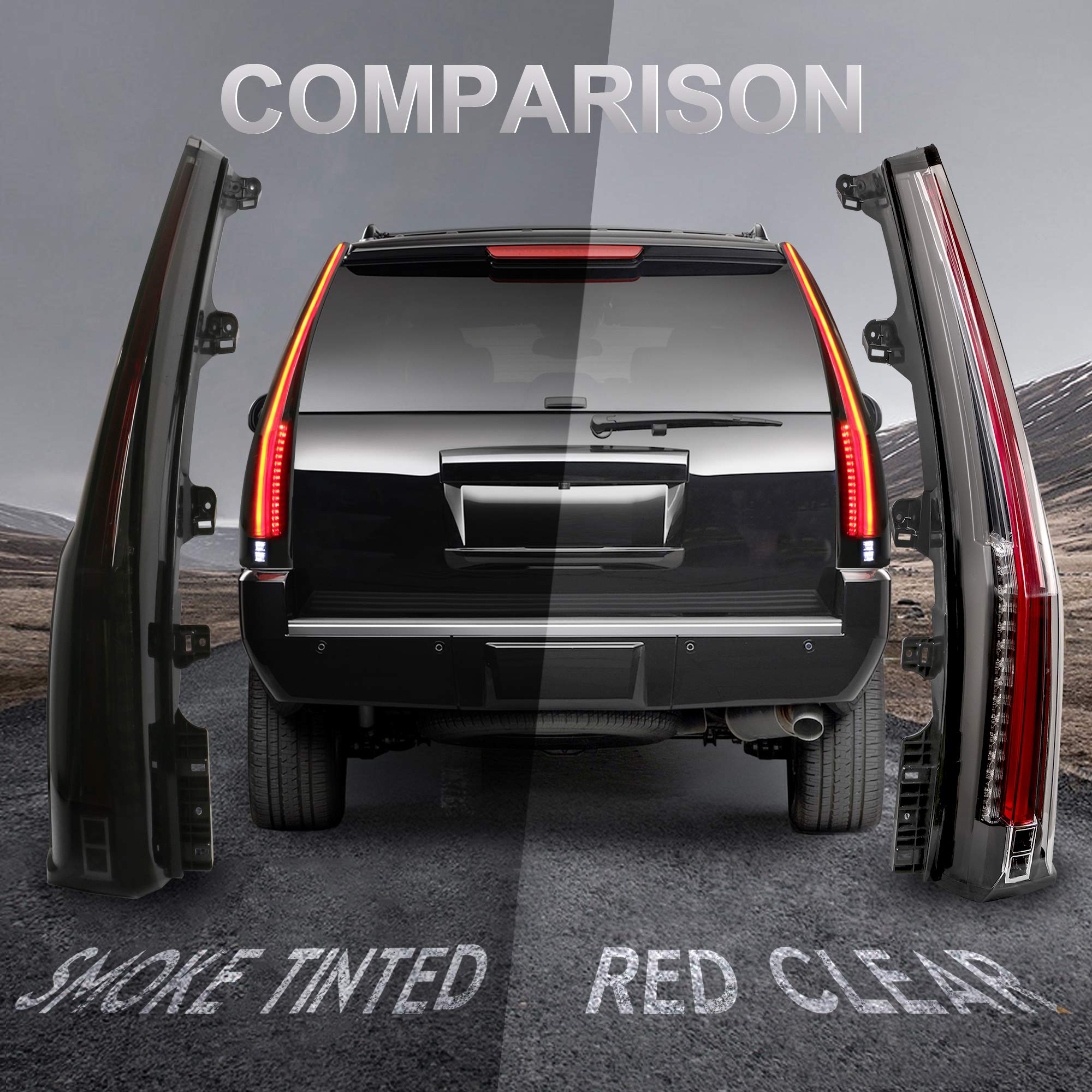 MOSTPLUS LED Tail Lights Assembly - Smoked Tinted Rear Lamps Compatible with Chevy Tahoe & Suburban 2015-2020 Models | Set of 2 | Enhanced Visibility & Style for Night Driving & Custom Car Upgrades