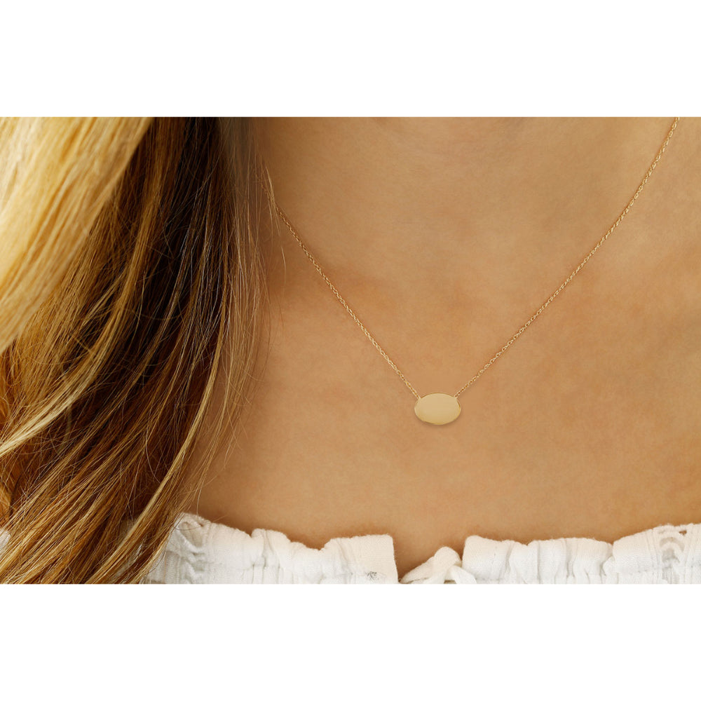 14K Gold Engravable Oval Disc Pendant Necklace - Personalized Nameplate Jewelry for Women, Gift for Mom, Wife, Girlfriend - Perfect for Anniversaries, Birthdays & Special Occasions