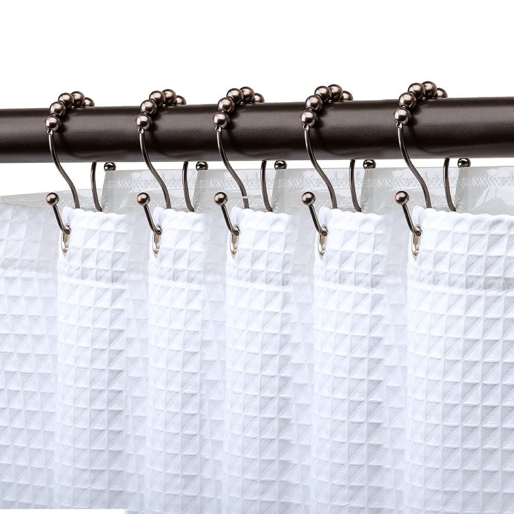 Utopia Alley Double Shower Curtain Hooks - 12 Pack Rustproof Bathroom Shower Rings for Curtains & Liners in Oil Rubbed Bronze - Perfect for Bathroom Organization & Space Saving