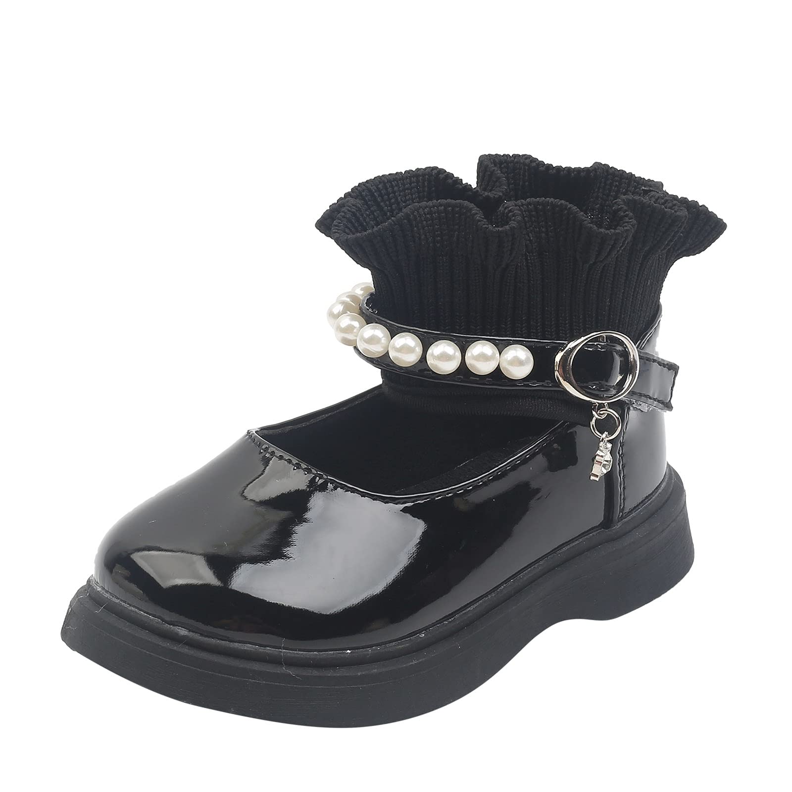**Leather Elastic Baby Shoes for Girls & Boys - Soft Woolen Dance Princess Boots with Pearl Accents | Toddler & Infant Footwear for Dance, Parties & Special Occasions**