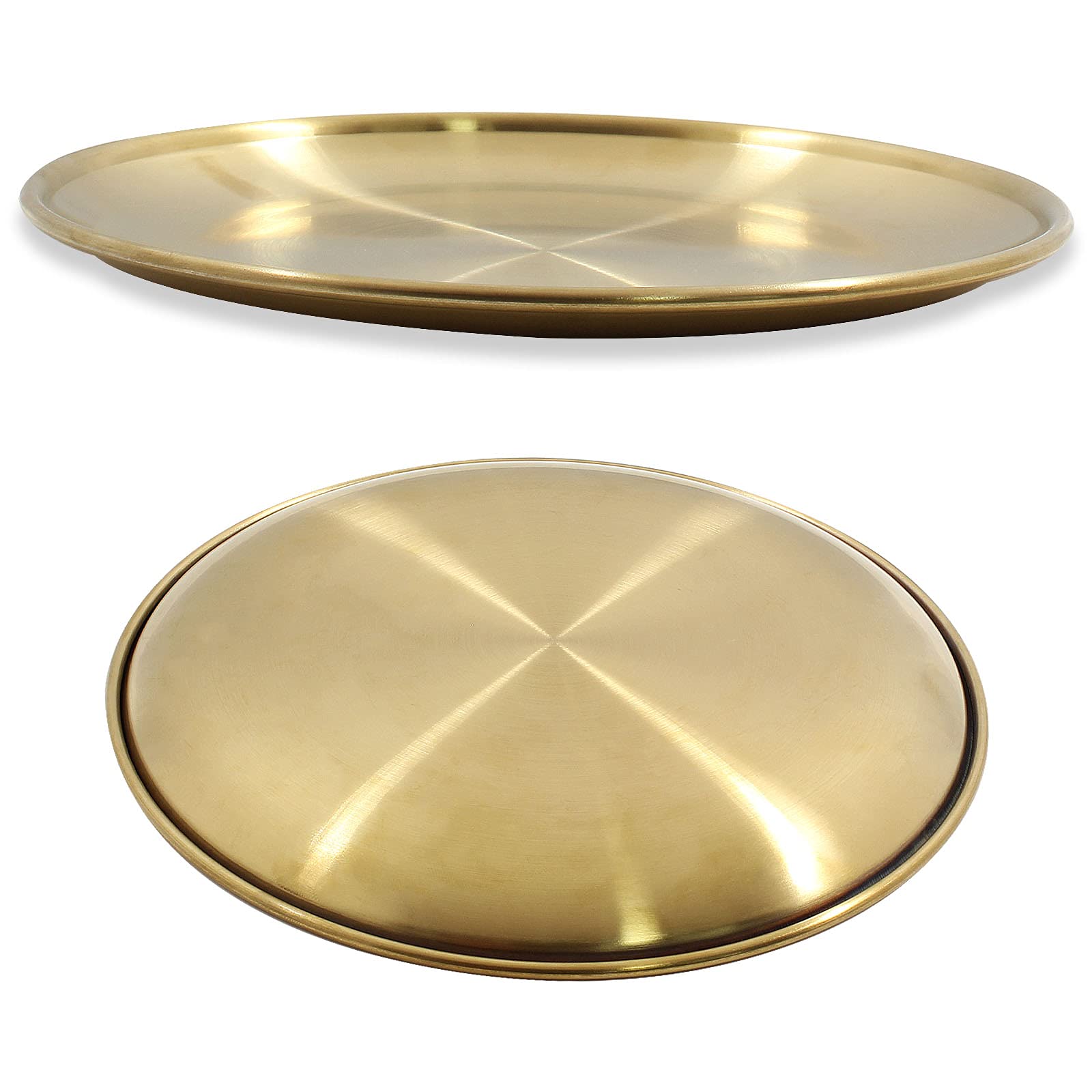 6.69 Inch Stainless Steel Round Gold Tray - Multi-Purpose Serving Tray for Bathroom Towels, Cosmetics, Jewelry, Fruit & Candy - Elegant Decorative Storage Solution for Home, Hotel or Spa