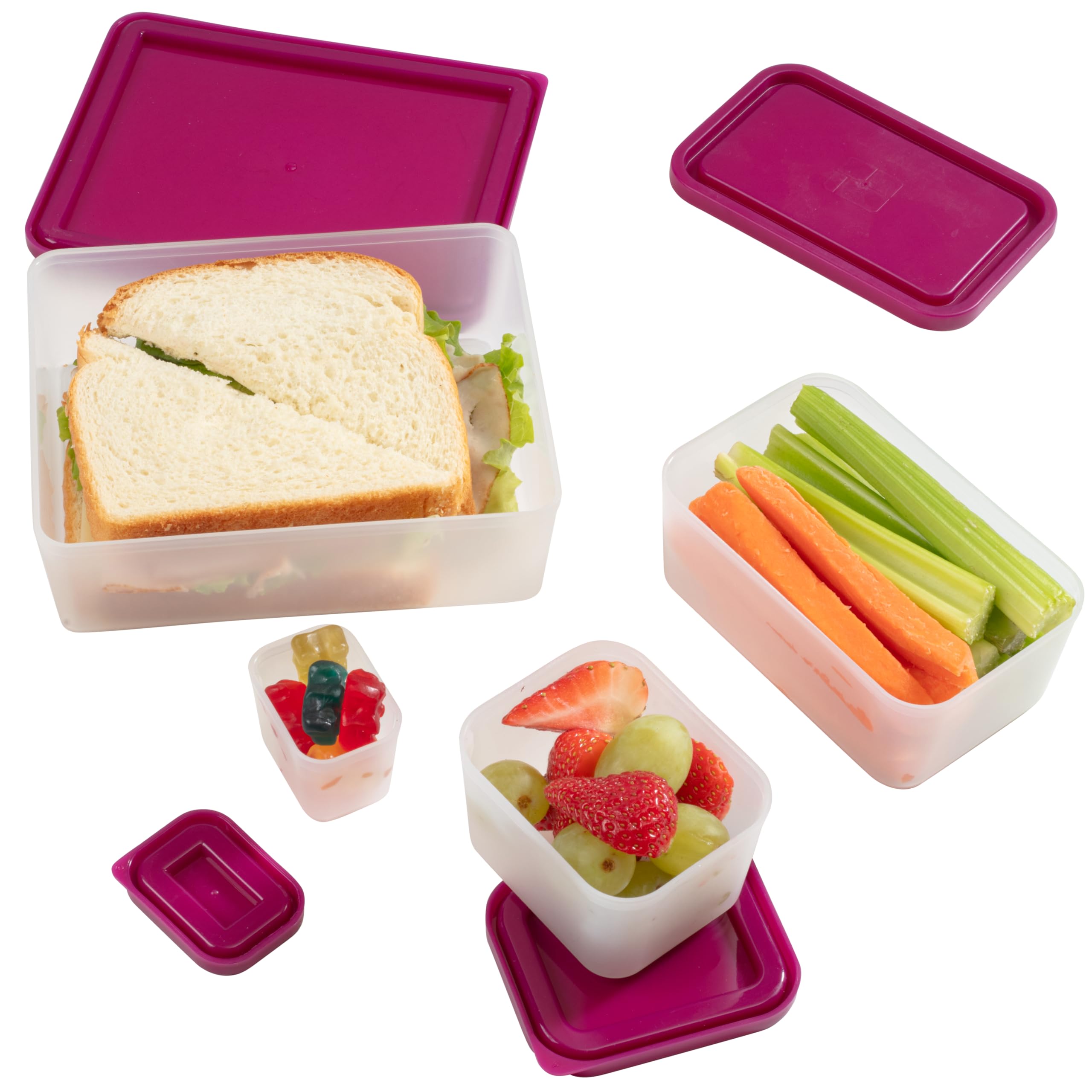 Bentology Raspberry Meal Prep Containers Set - 4 Pack Microwave Safe & Leak Proof Food Storage Containers for Lunch, Snacks, Leftovers | Perfect for Office, School, Picnics & Meal Prepping