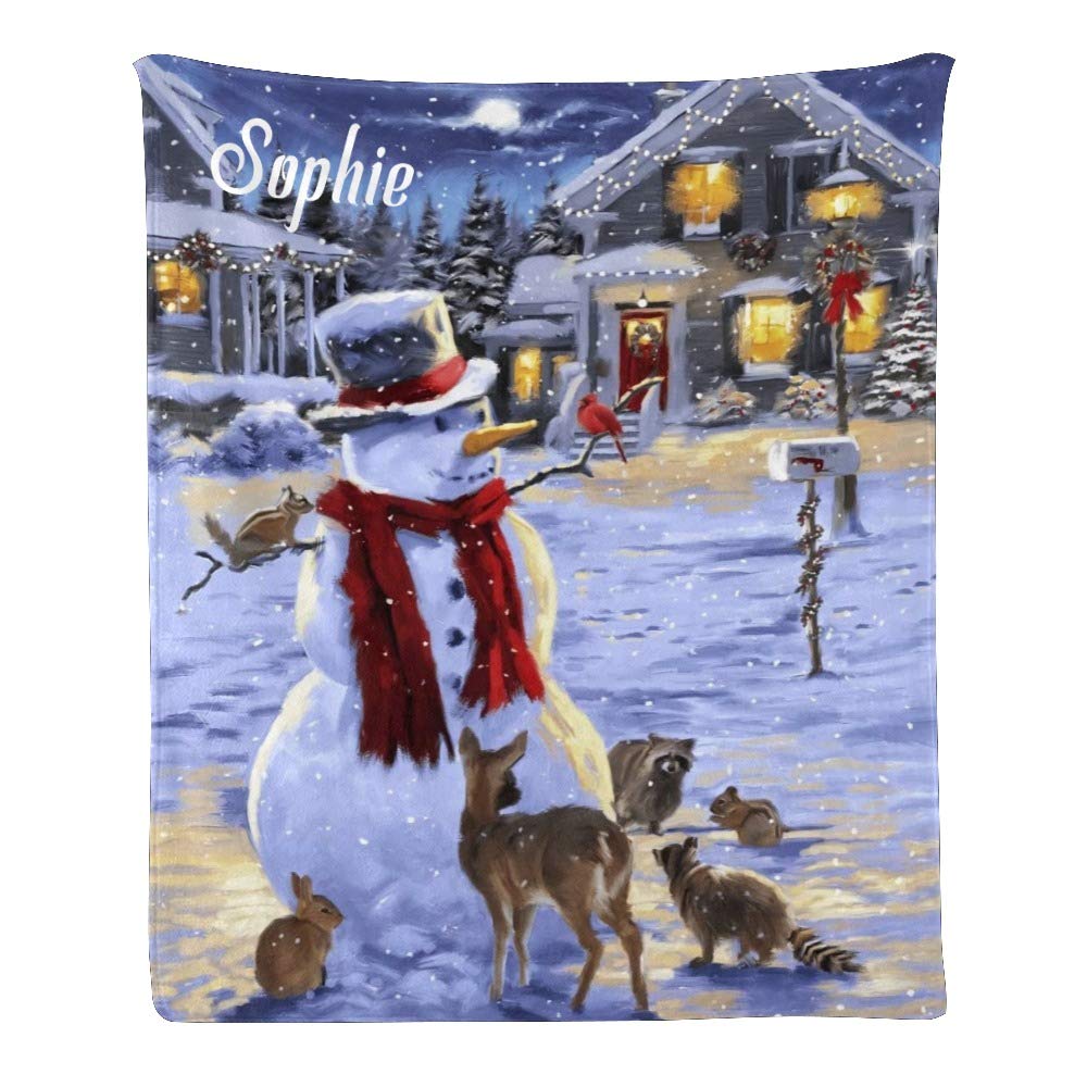 Personalized Christmas Snowman Fleece Throw Blanket - Custom Name Text Soft Blanket Gift (50x60 inches) - Perfect for Holiday Decor, Cozy Home & Thoughtful Christmas Presents