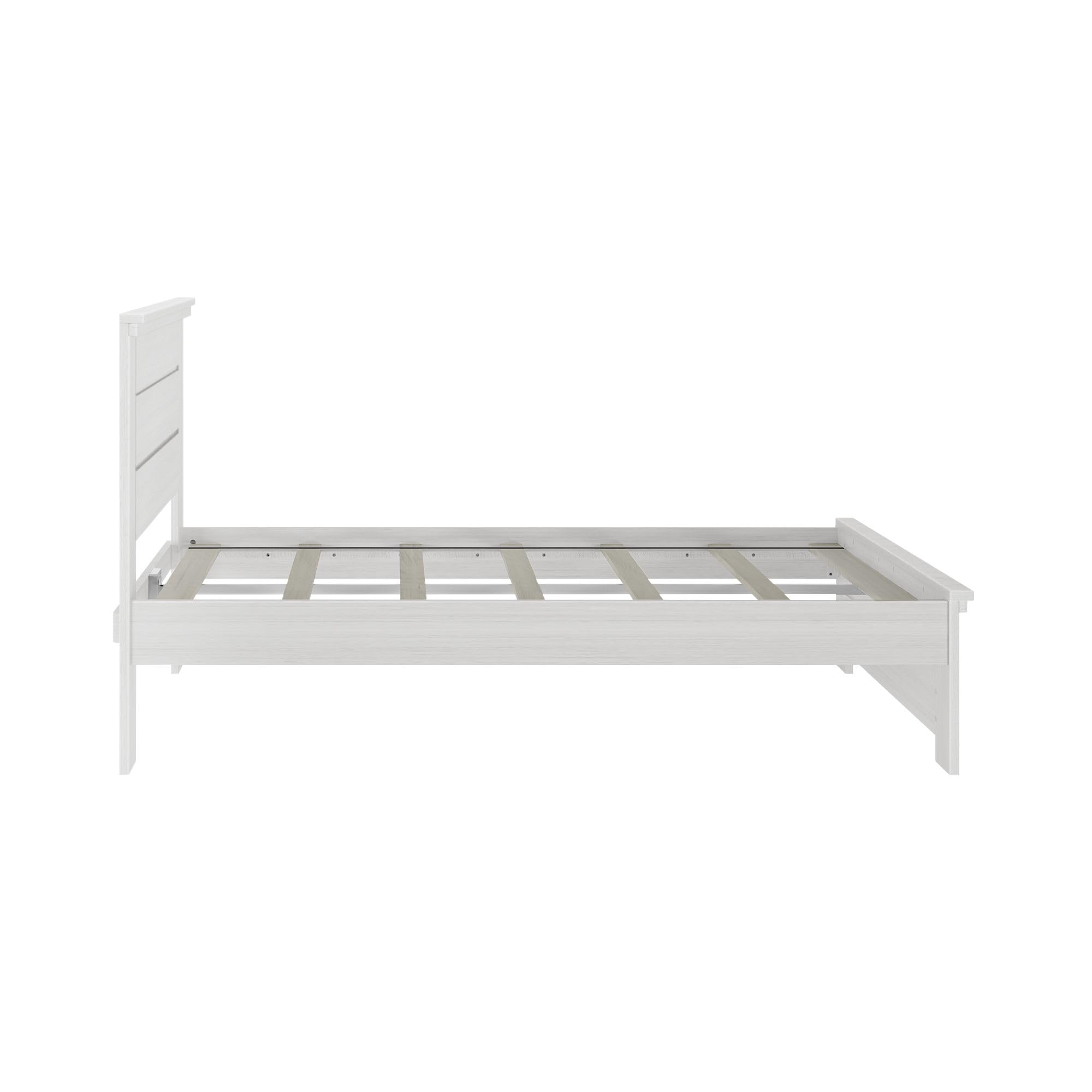 Rustic White Wash Solid Wood Full Bed Frame with Headboard - Sturdy Platform Bed for Bedroom, Guest Room & Farmhouse Decor