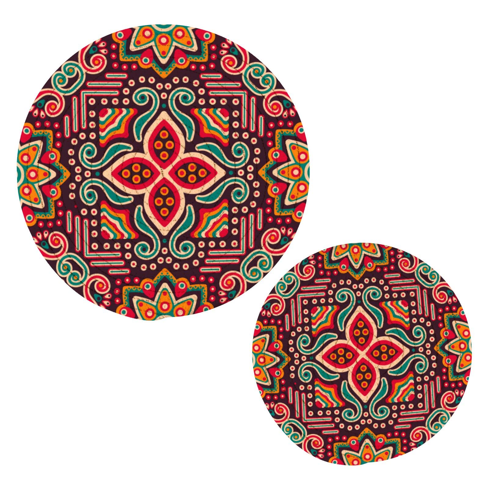 Mexican Floral Pot Holders & Trivets Set of 2 - Heat Resistant Cotton Woven Trivet Mats for Hot Pans, Bowls & Teapots - Traditional Ethnic Kitchen Decor for Dining Table & Countertop Protection