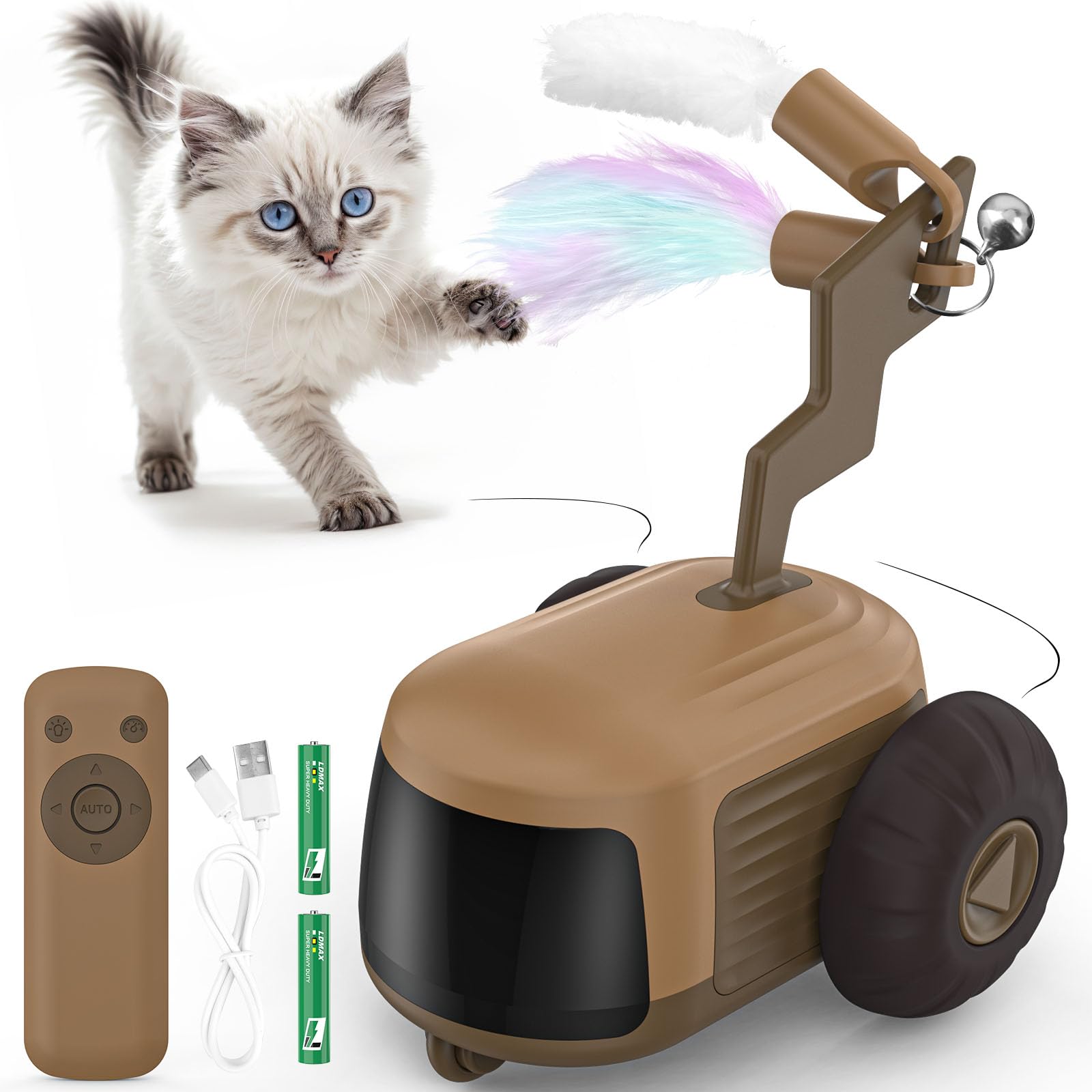 Automatic Remote Control Cat Toy - Smart Obstacle Avoidance Interactive Kitten Toy with 2-Speed Modes & Rechargeable Battery for Indoor Cats | Turbo Tail 4.0 - Perfect for Playtime, Exercise & Reducing Boredom in Adult Cats