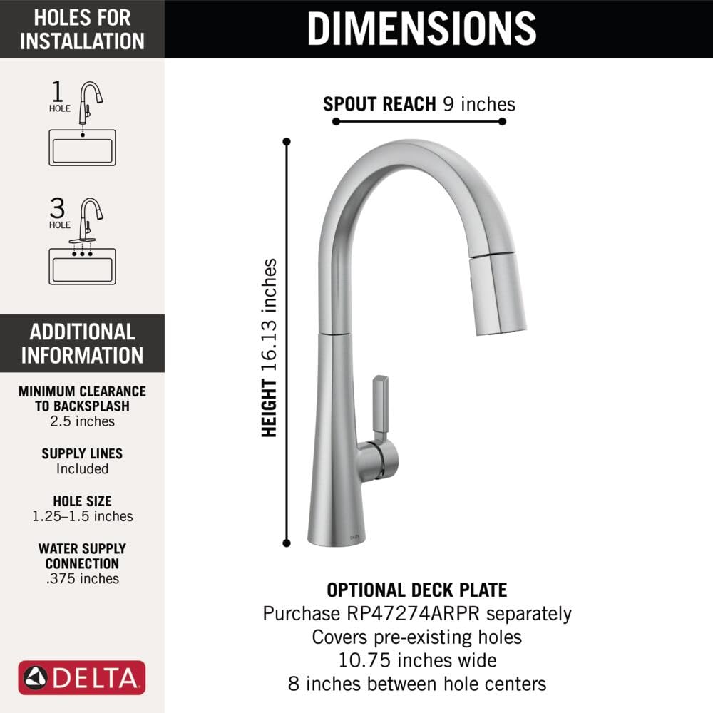 Delta Monrovia Brushed Nickel Kitchen Faucet with Pull-Down Sprayer & Magnetic Docking - Lumicoat Arctic Stainless 9191-AR-PR-DST - Perfect for Modern Kitchens & Easy Dishwashing