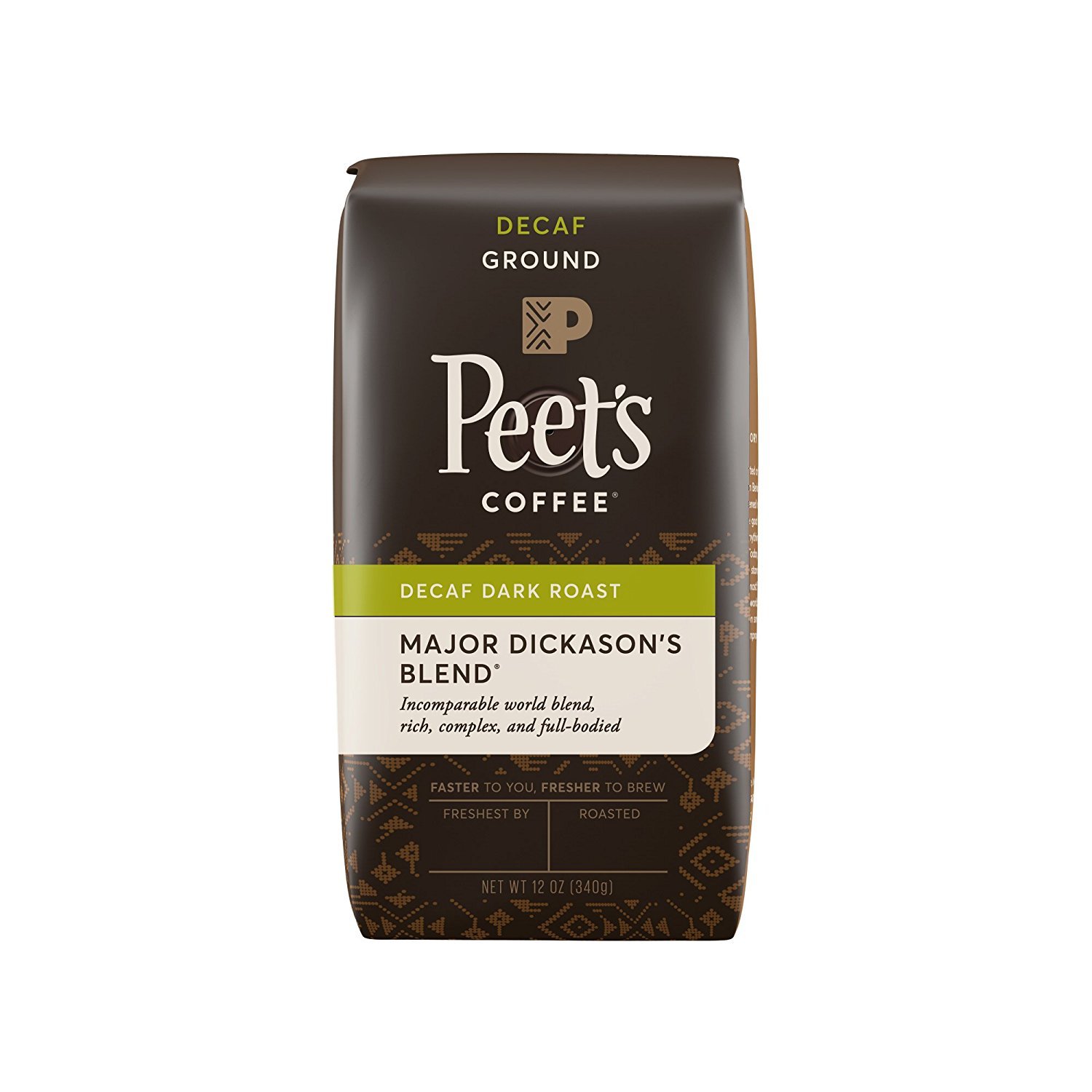 Peet's Coffee Decaf Major Dickason's Blend Dark Roast Ground Coffee, 12 oz - Premium Decaffeinated Coffee for Home, Office & Gifts | Rich Flavor & Aroma