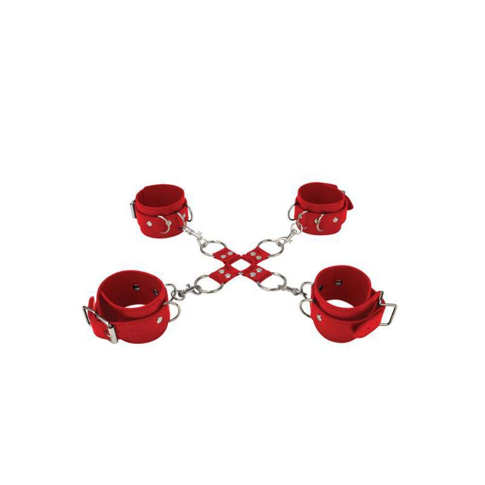 Premium Red Leather Handcuffs & Legcuffs - BDSM Restraints for Couples, Bondage Gear for Adults - Perfect for Spicing Up Your Bedroom Play or Role-Playing Scenes